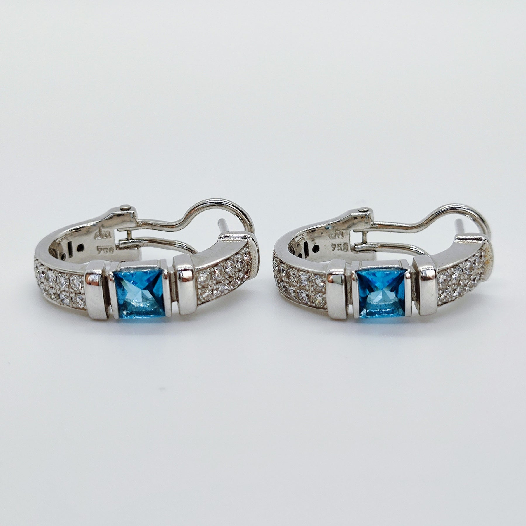 Argollas Oro Blanco 18K Topacio Y Brillantes