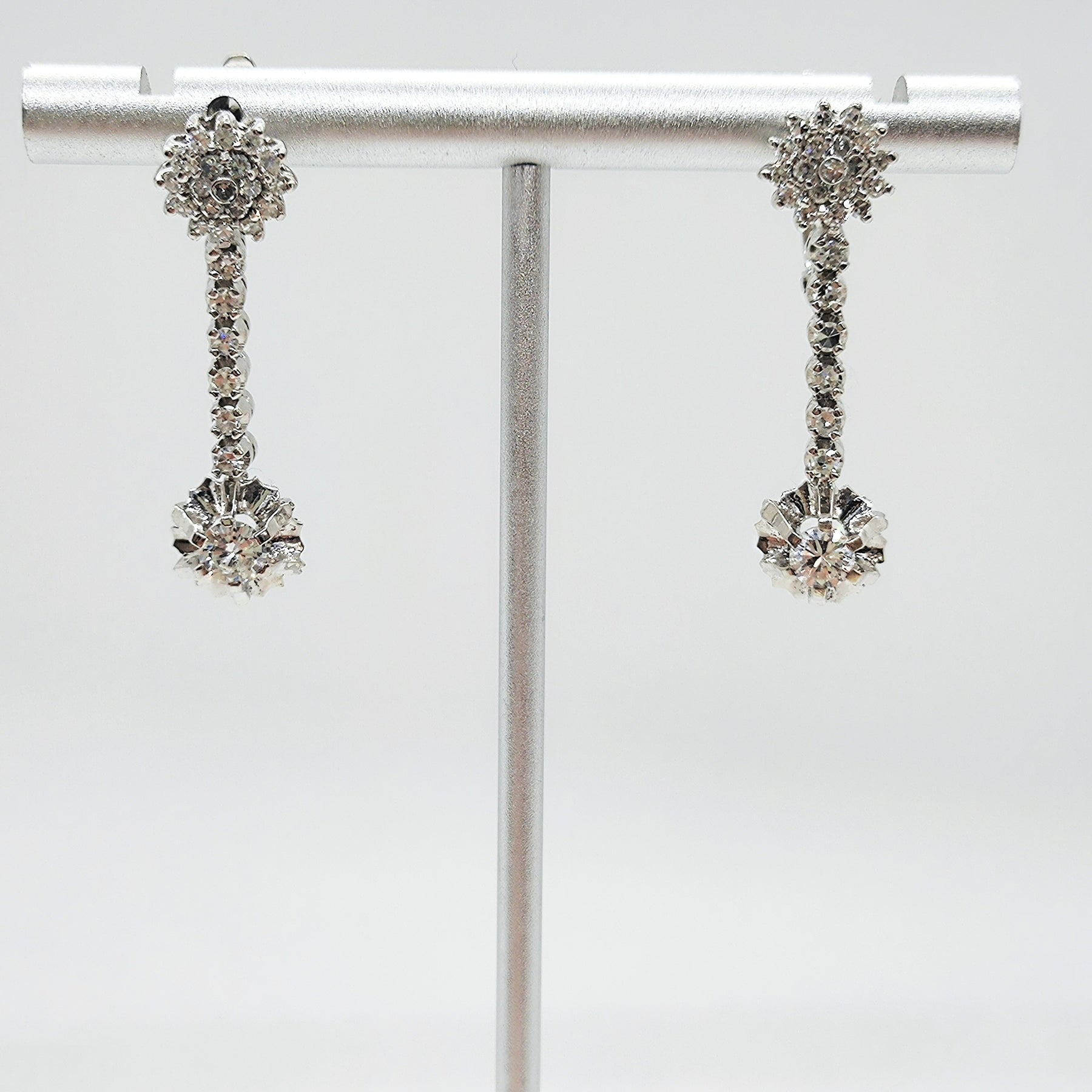Aros Colgante Flor de Brillantes Oro Blanco 18K