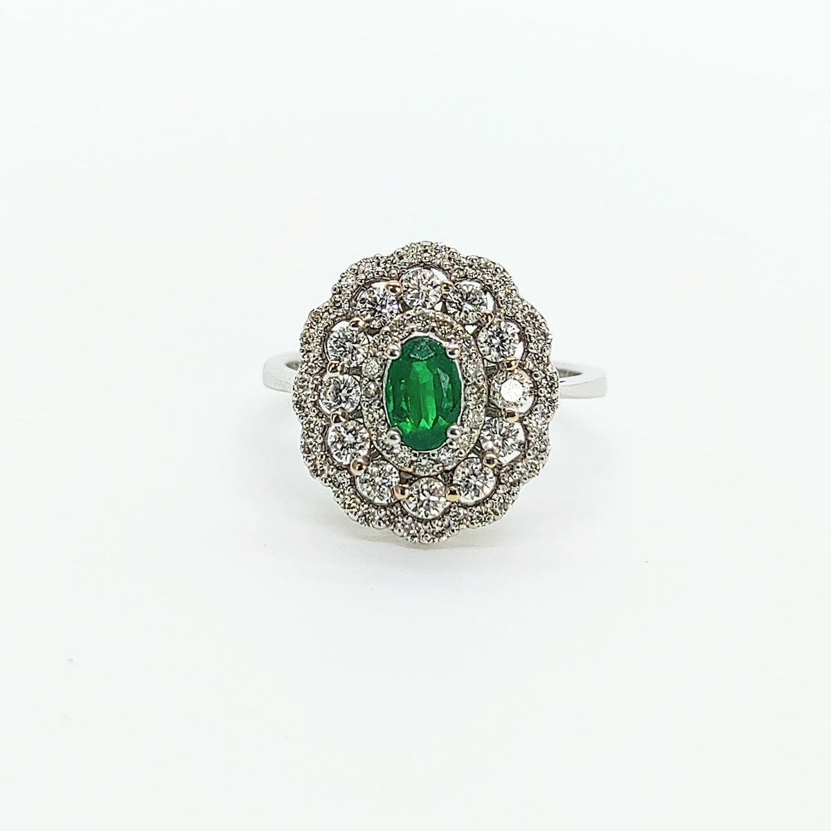 Anillo Roseta Esmeralda Oro Blanco