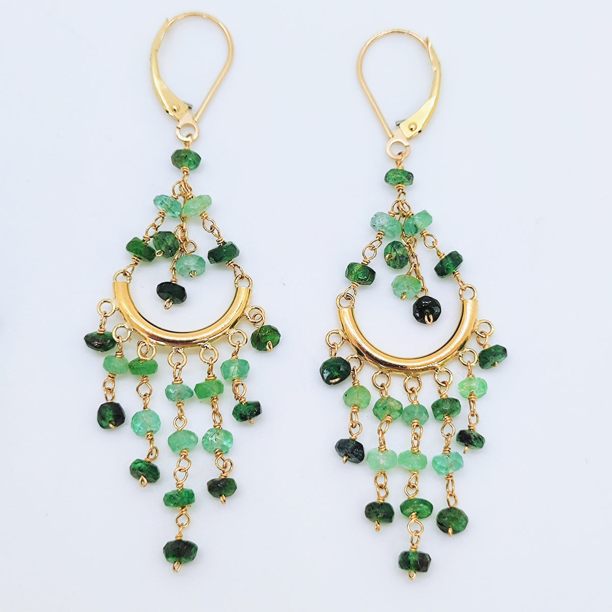 Aros Colgantes Cascada Esmeralda Oro Amarillo