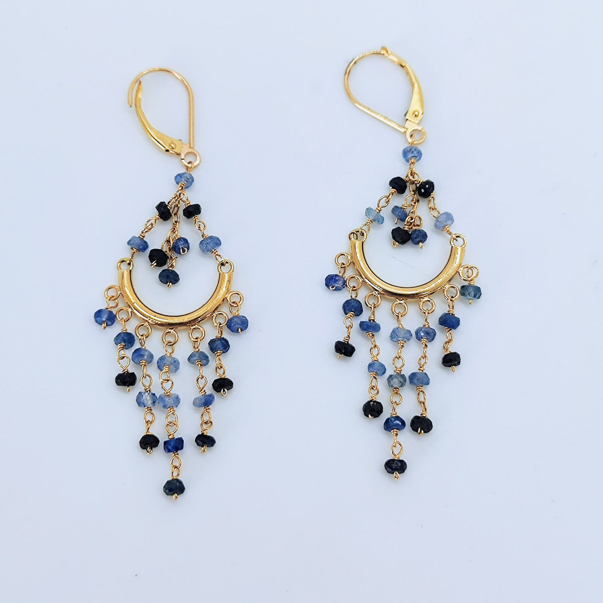 Aros Colgantes Cascada Zafiro Oro Amarillo