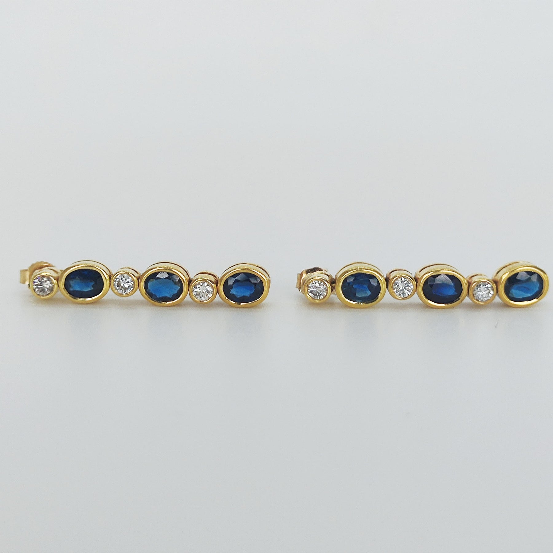 Aros Colgantes Zafiros y Brillantes Oro Amarillo
