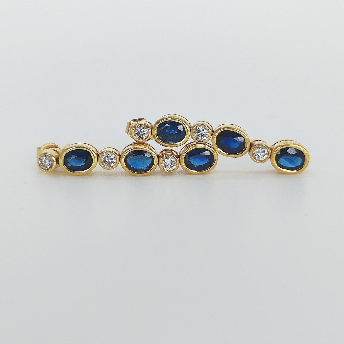 Aros Colgantes Zafiros y Brillantes Oro Amarillo