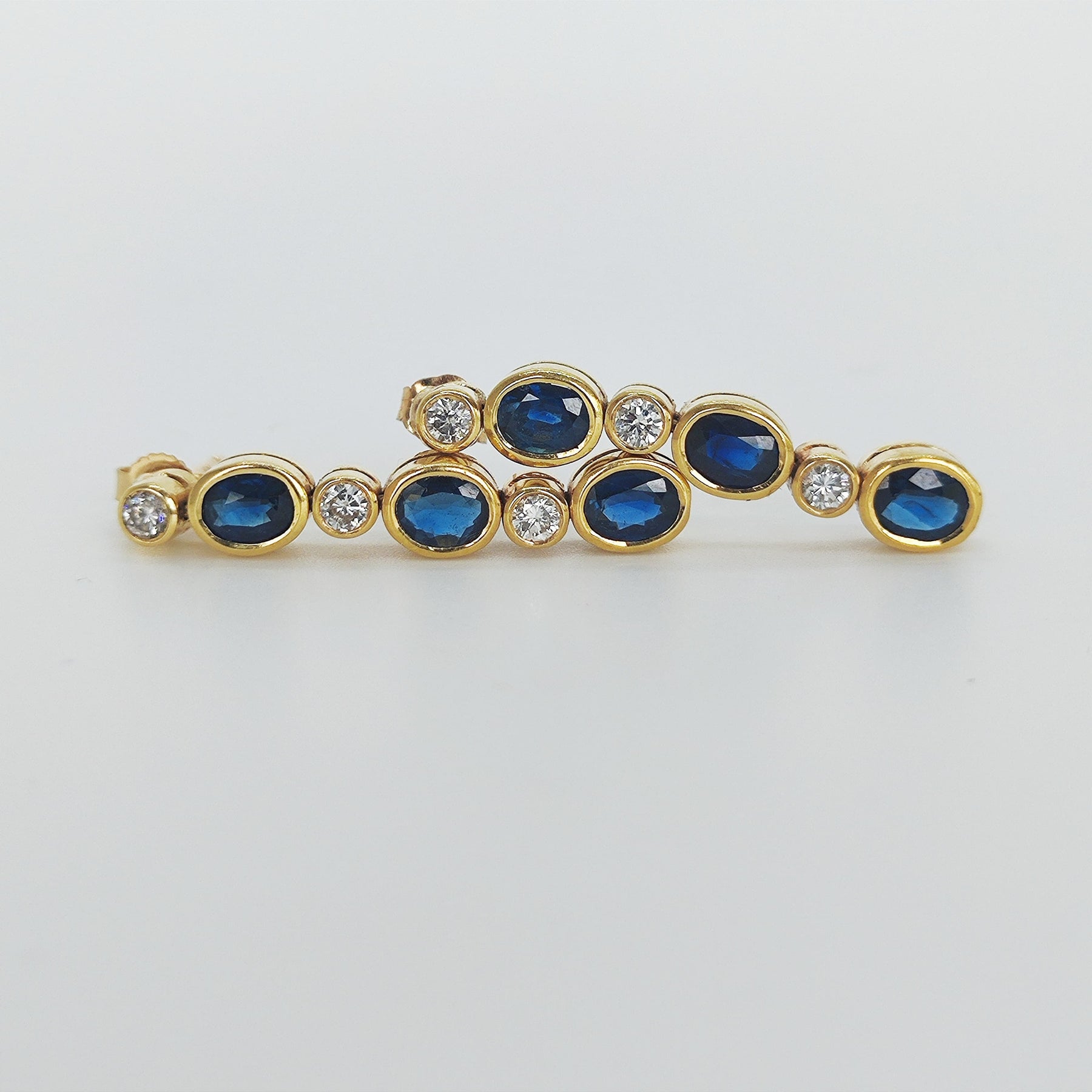 Aros Colgantes Zafiros y Brillantes Oro Amarillo