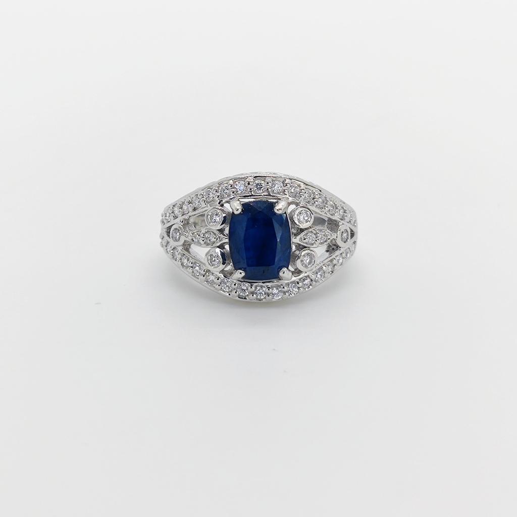 Anillo Plata Rodinada Zafiro Filigrana