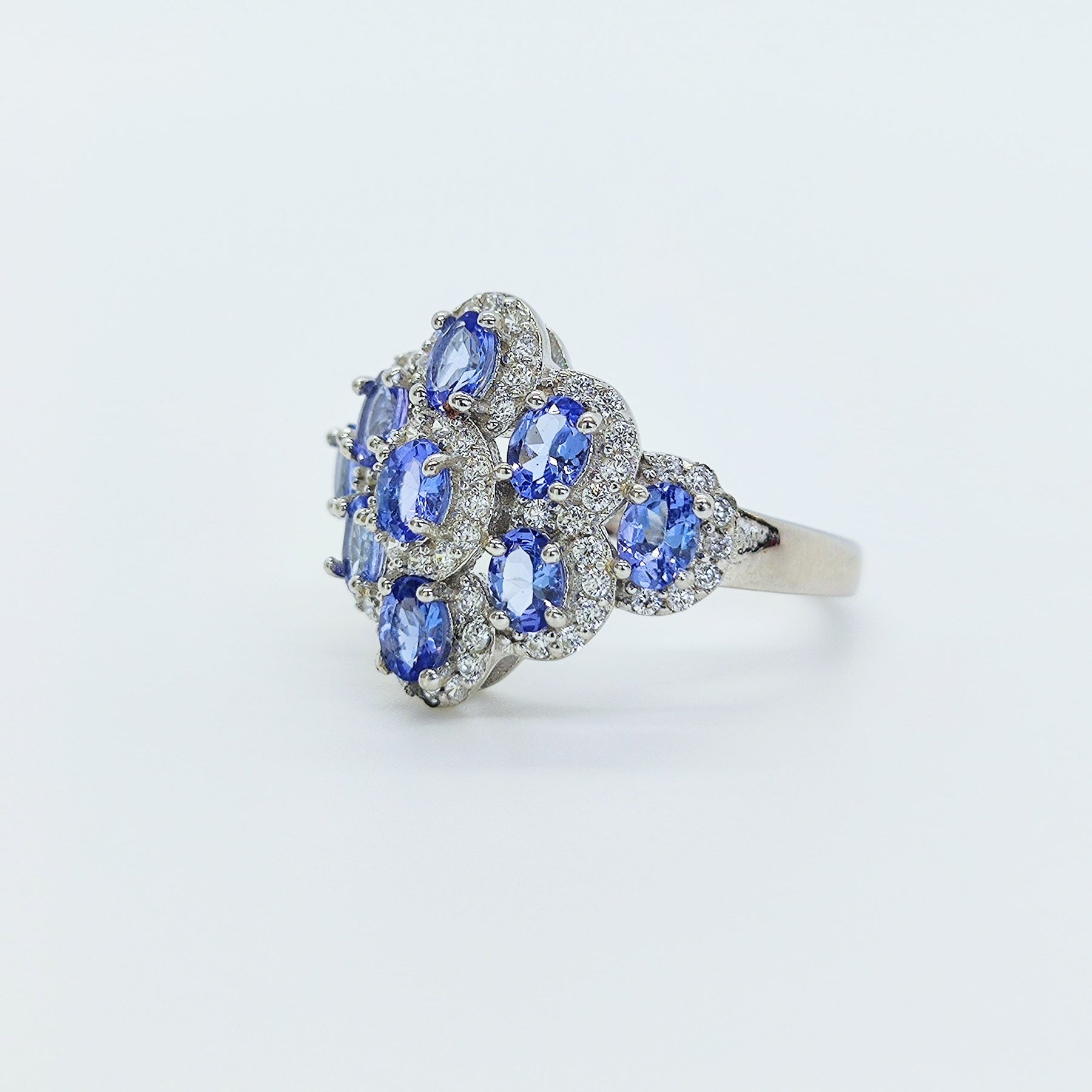 Anillo Plata Rodinada 9 Tanzanitas