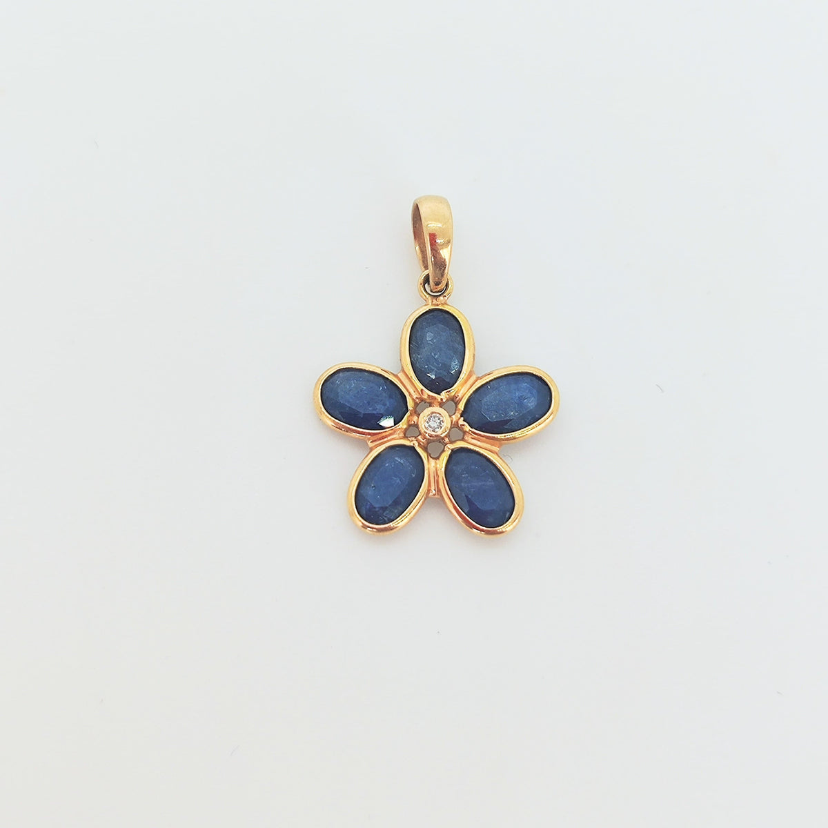 Colgante Flor Oro Amarillo 18 Kilates Zafiro Y Brillante