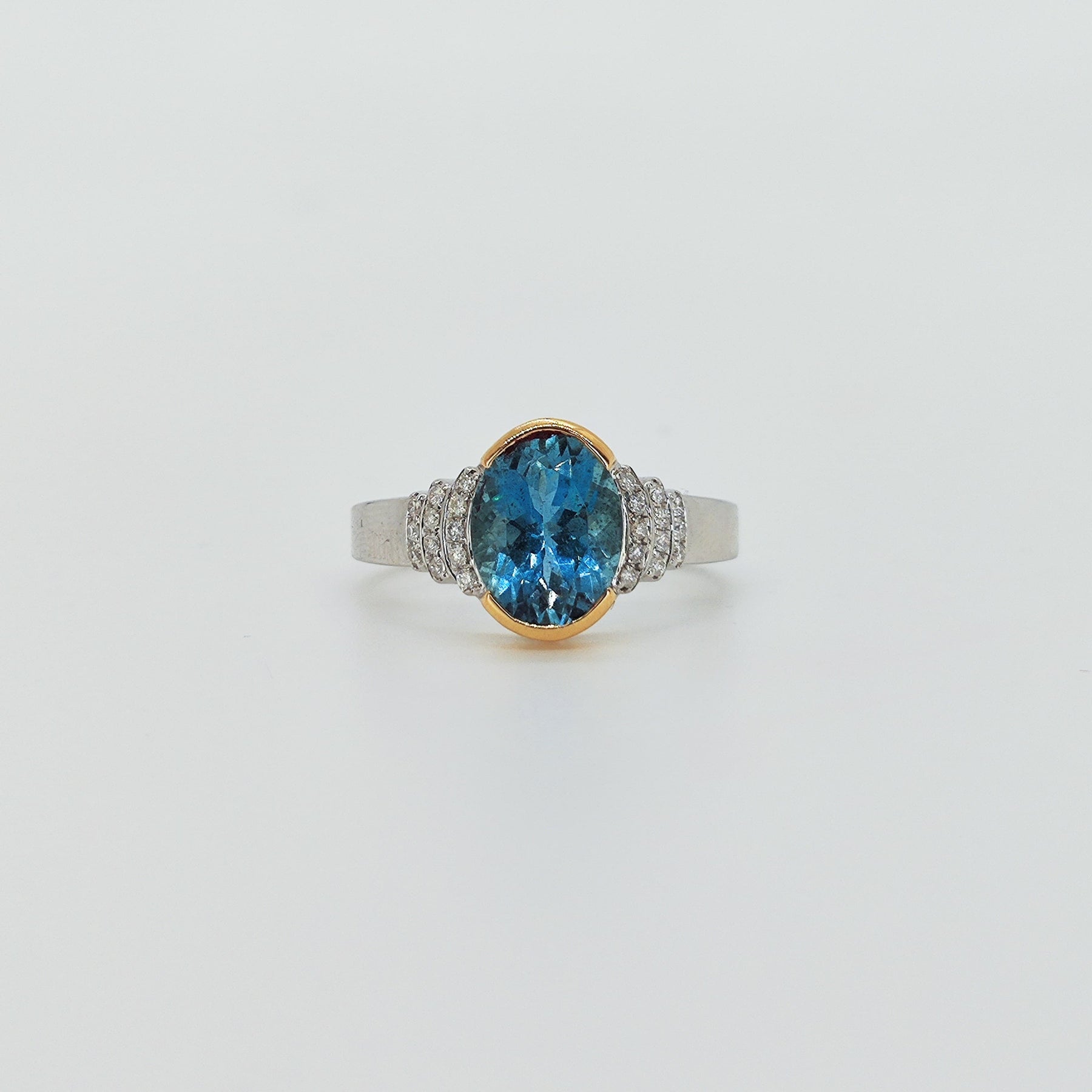 Anillo Gran Aguamarina Bi Color