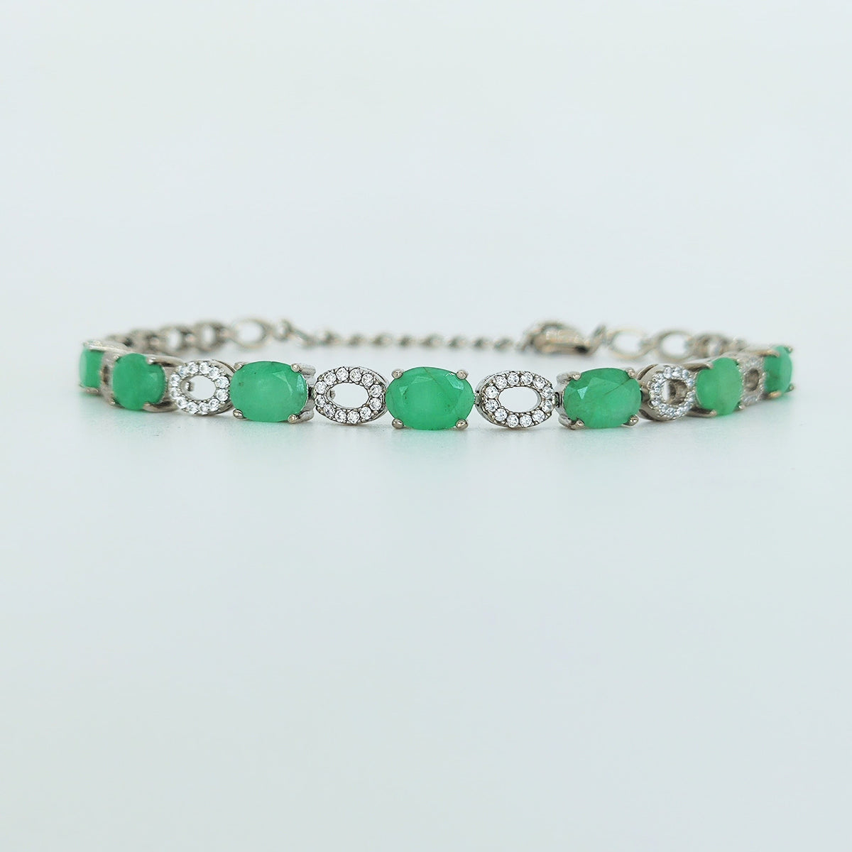 Pulsera Plata Rodinada Esmeraldas Y Circones