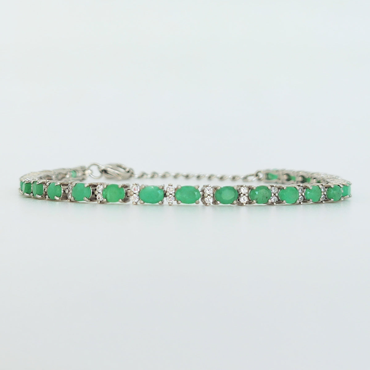 Pulsera Plata Rodinada Esmeraldas