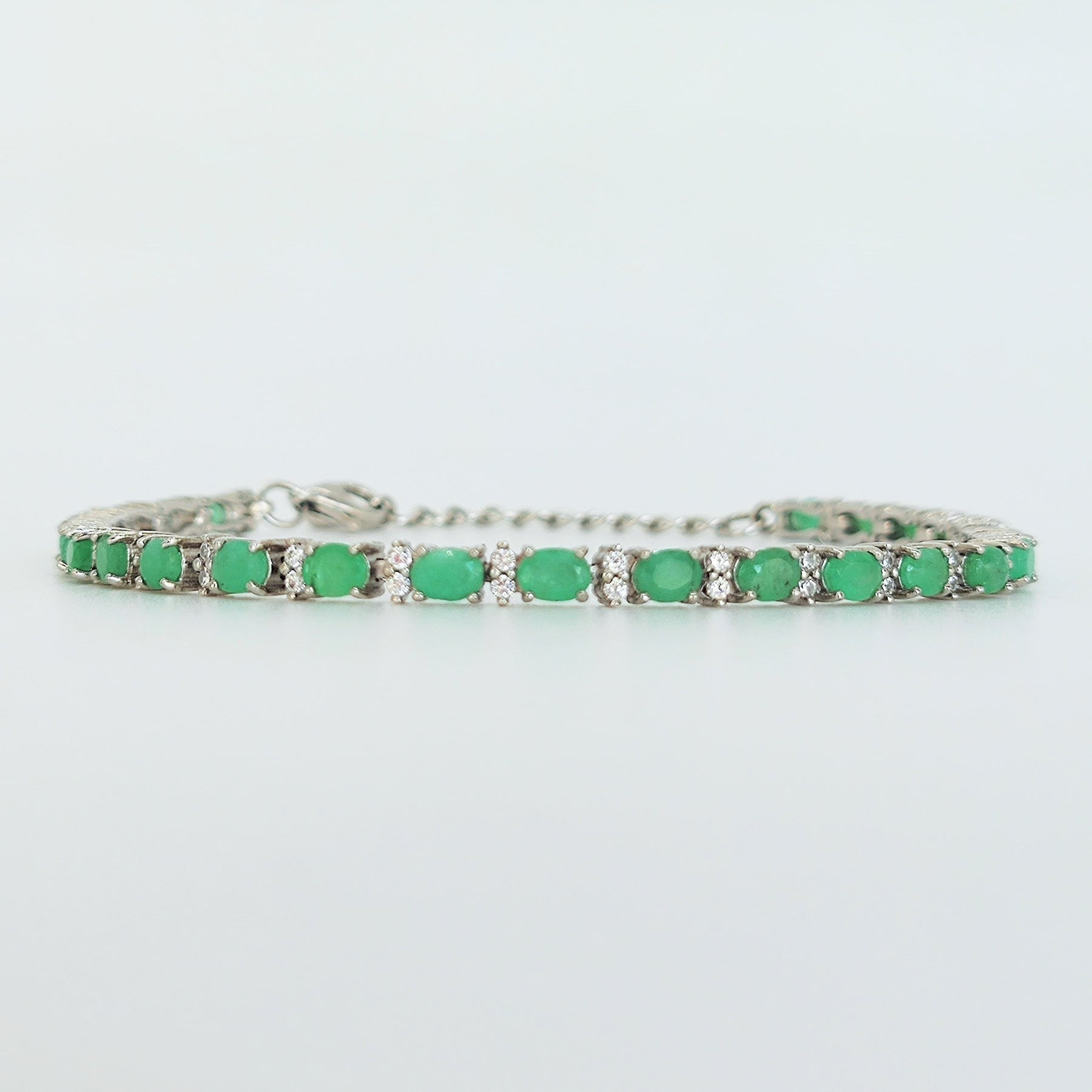 Pulsera Plata Rodinada Esmeraldas