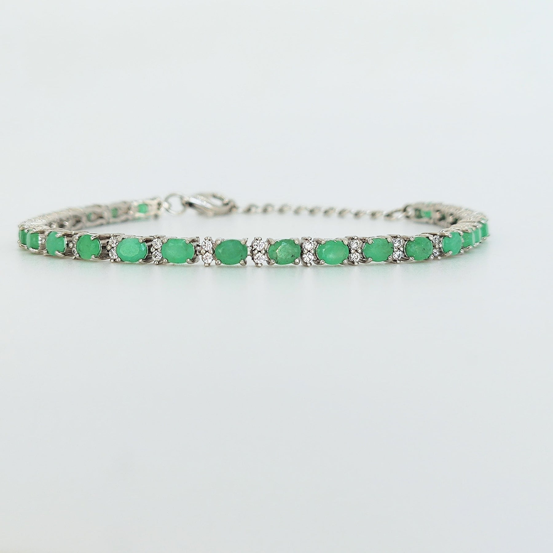 Pulsera Plata Rodinada Esmeraldas