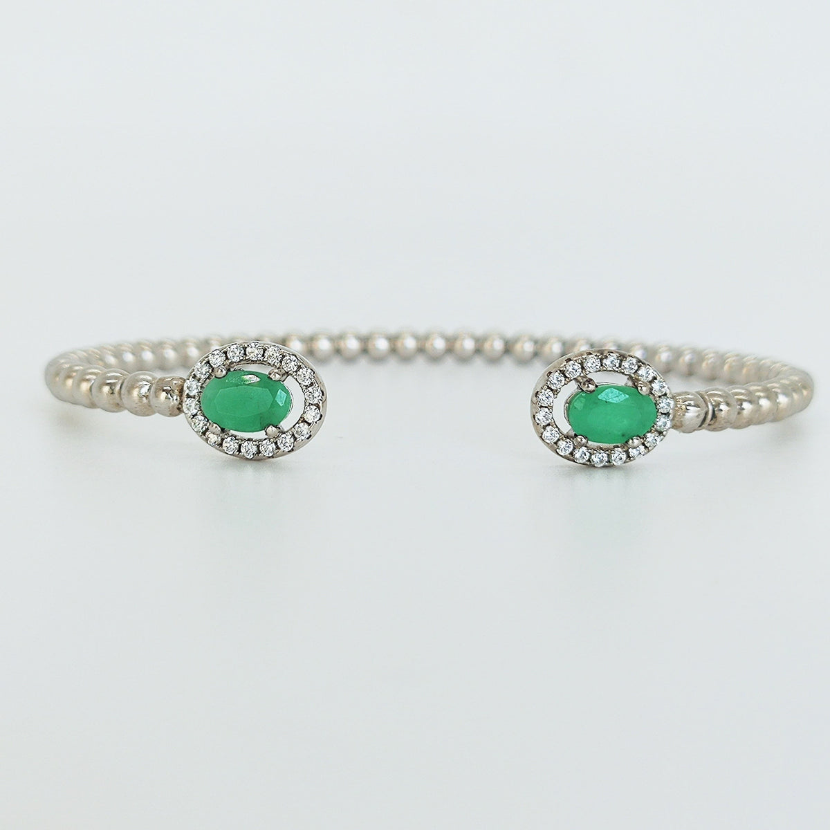 Pulsera Bolitas Plata Rodinada Esmeraldas Y Circones