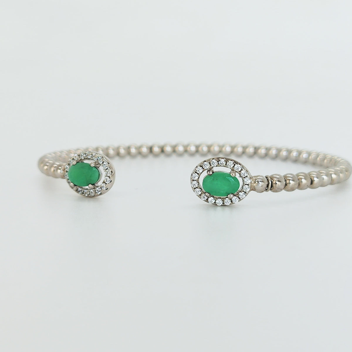 Pulsera Bolitas Plata Rodinada Esmeraldas Y Circones