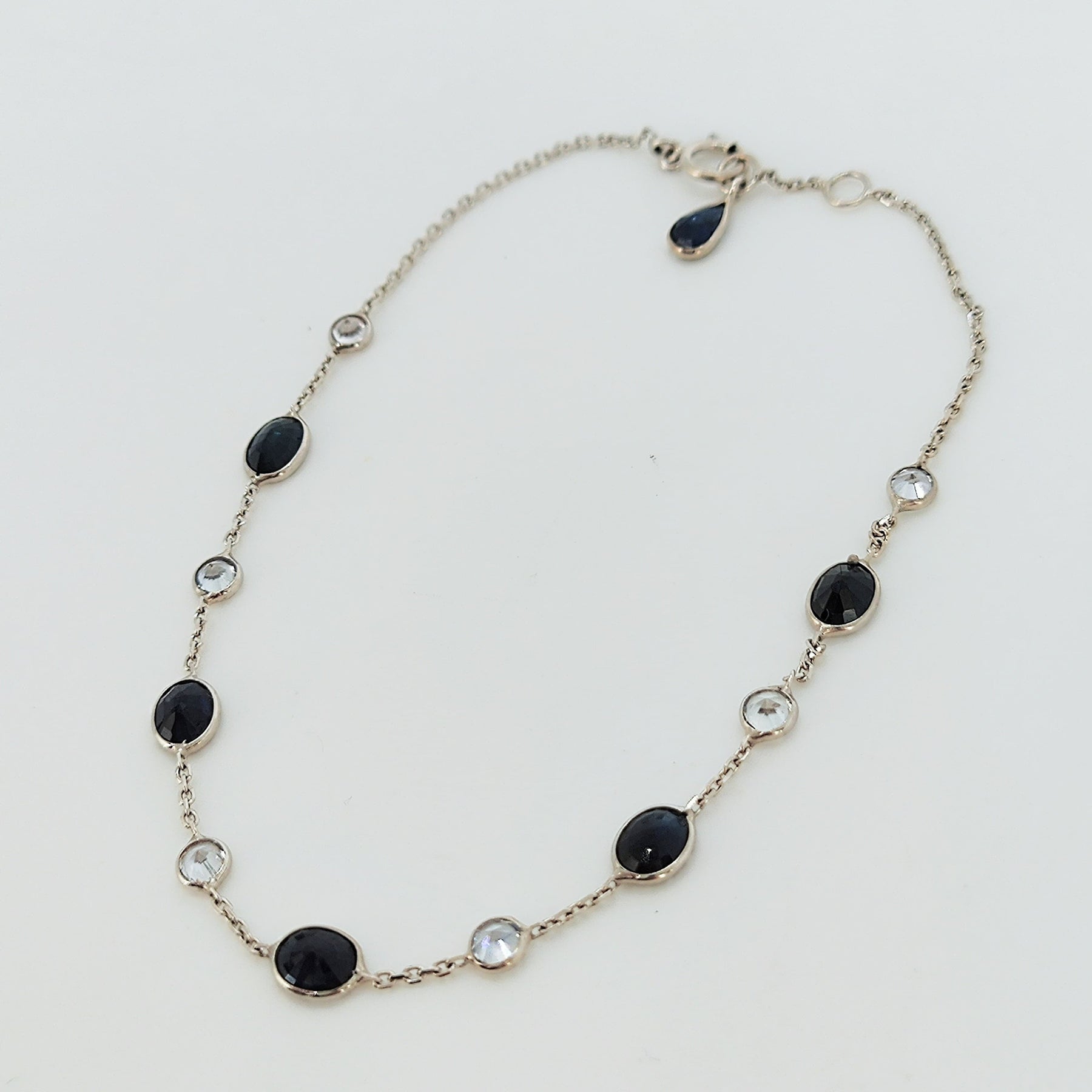 Pulsera Oro Blanco Zafiro Blanco Y Azul