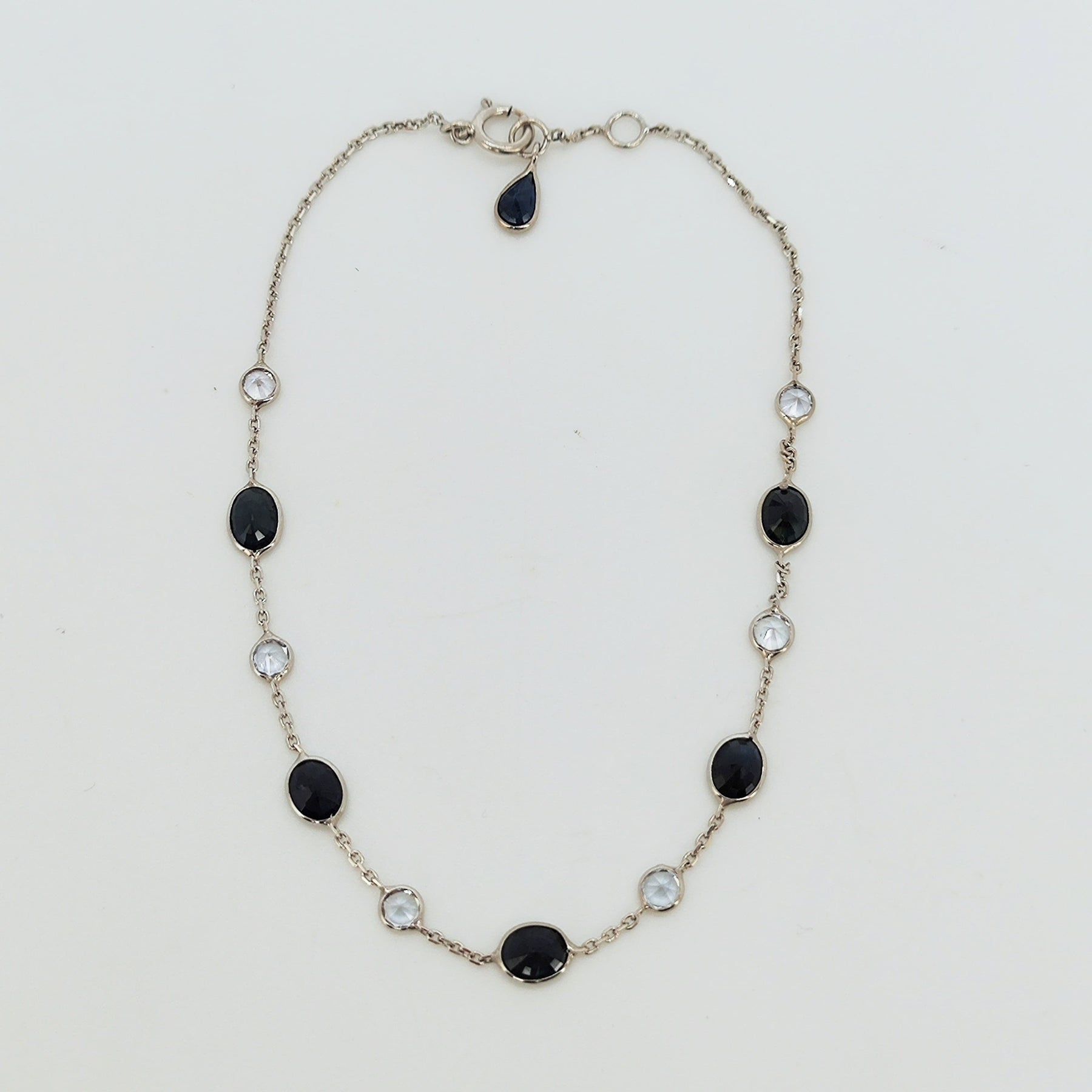 Pulsera Oro Blanco Zafiro Blanco Y Azul