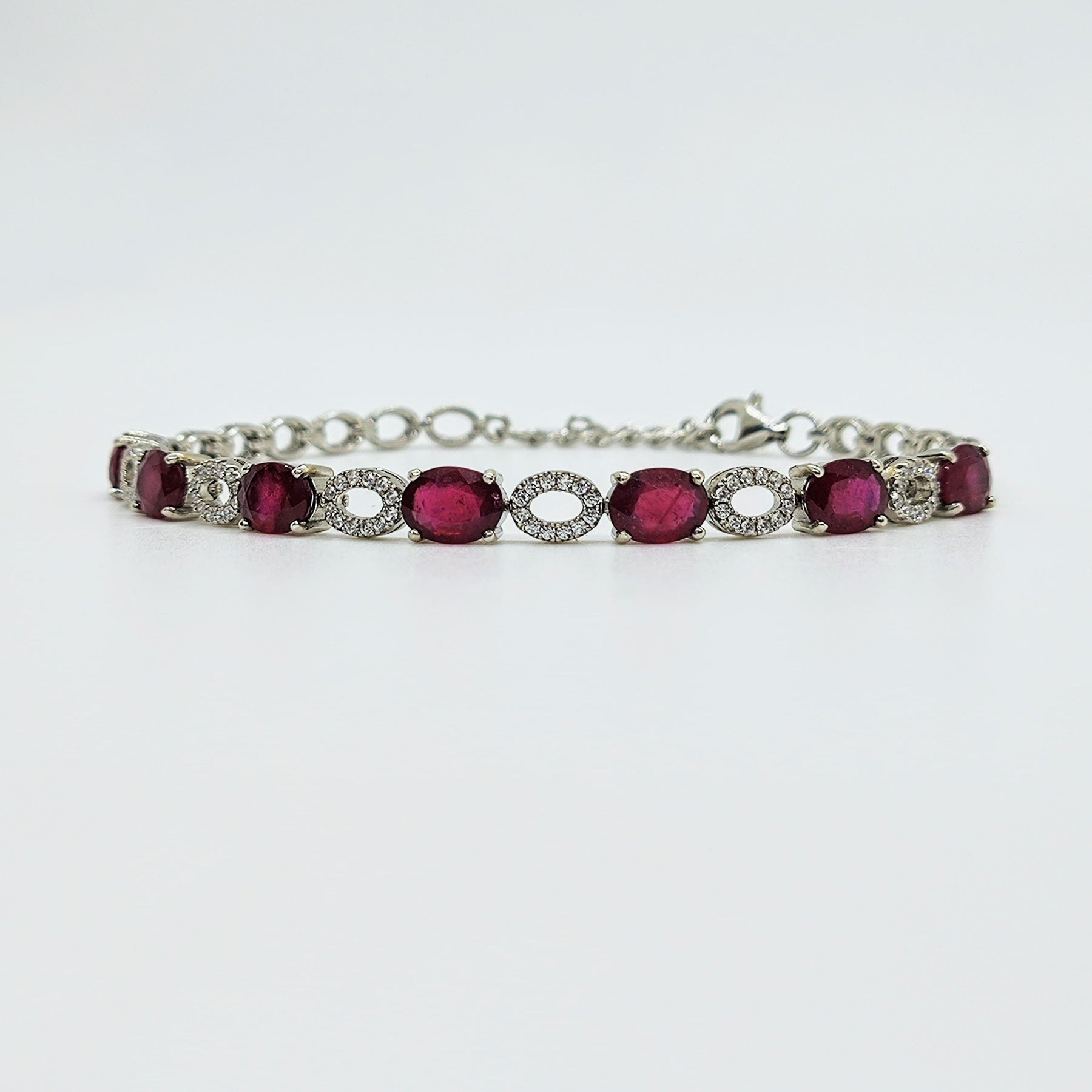 Pulsera Plata Rodinada Eslabones Rubíes