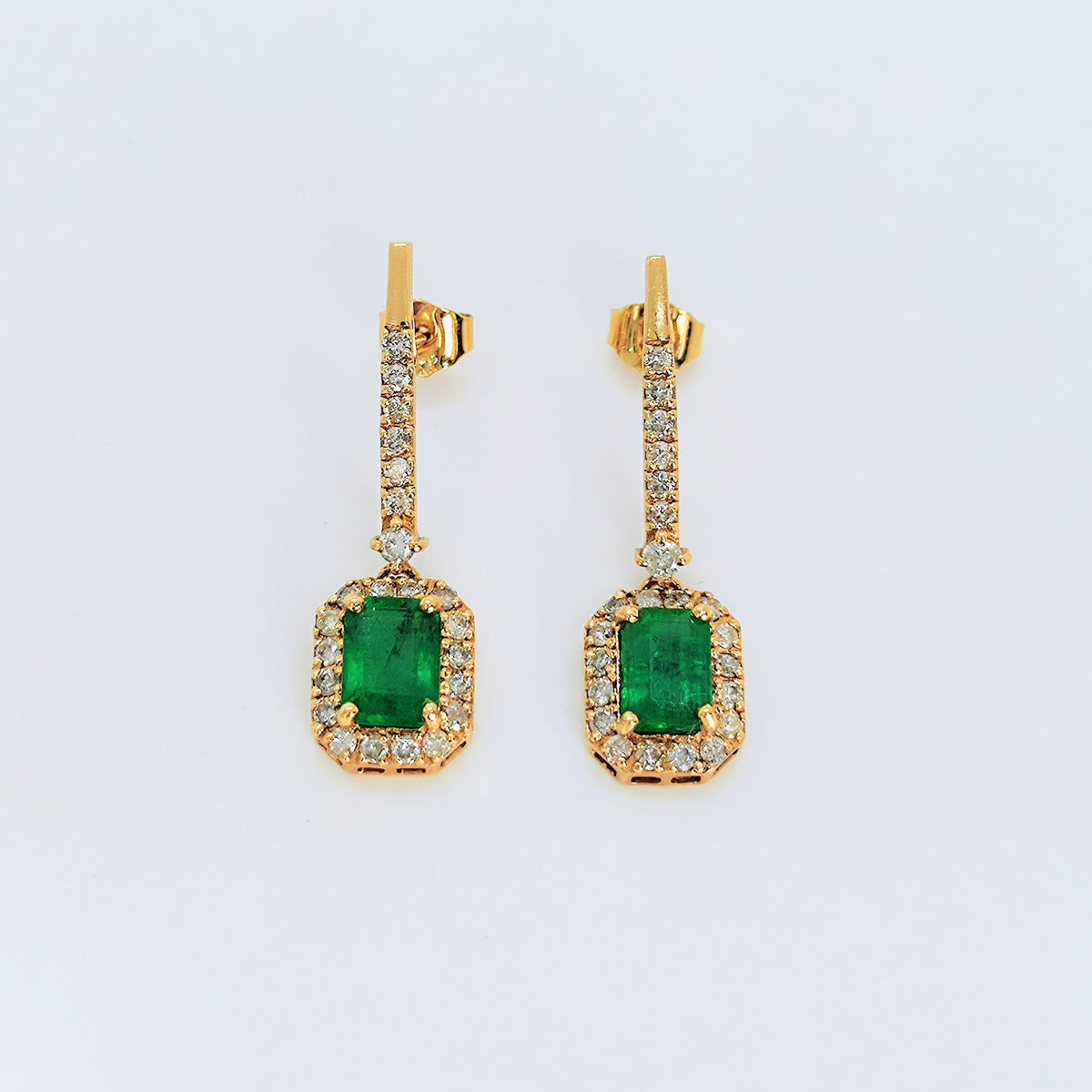 Aros Largos Esmeraldas Y Brillantes Oro Amarillo