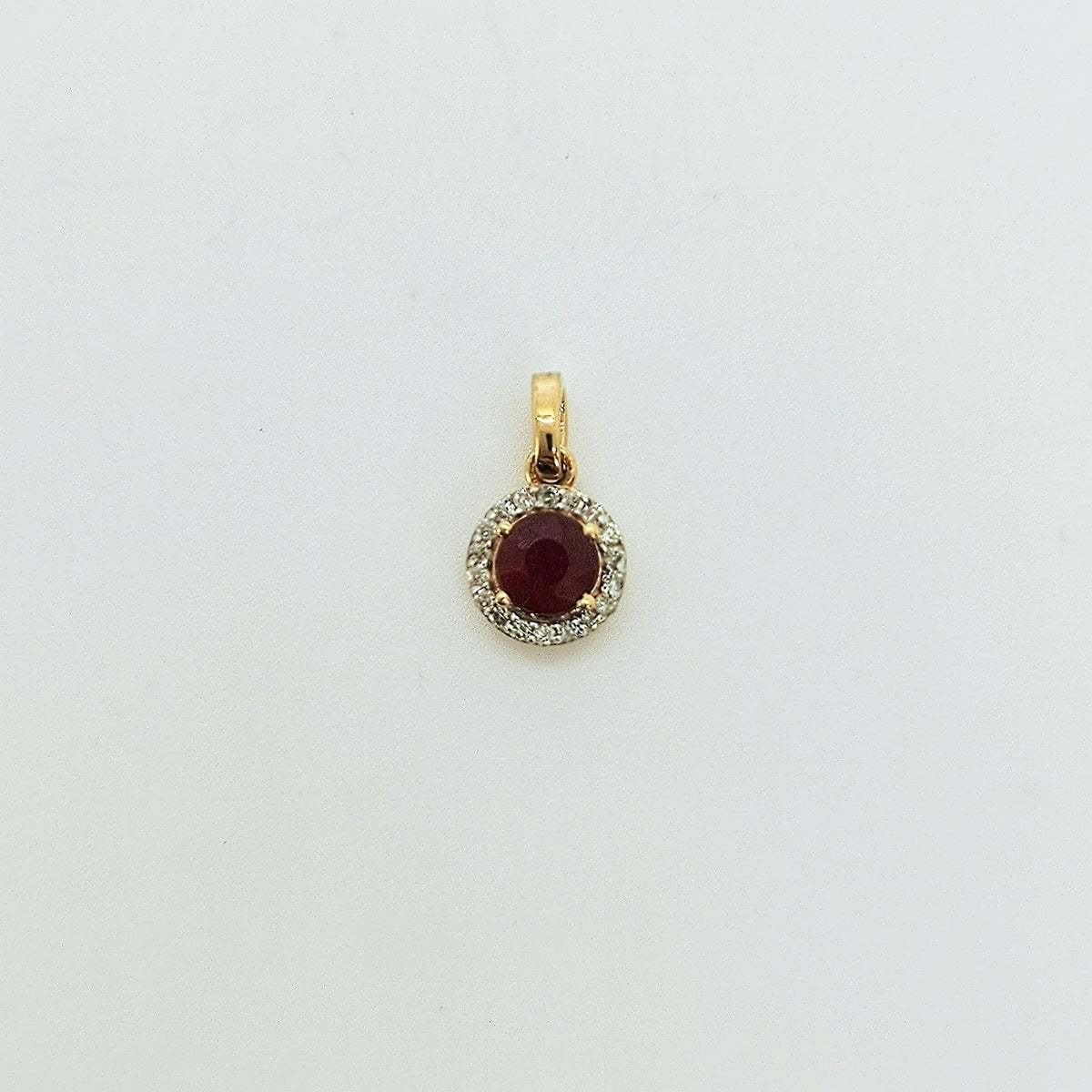 Colgante Oro Amarillo 18K Redondo Rubí Y Brillantes