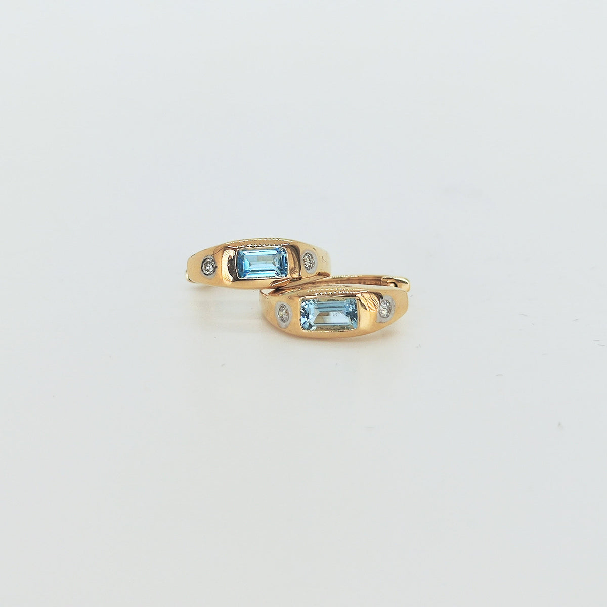 Argollas Oro Amarillo Agua Marina Y Brillantes