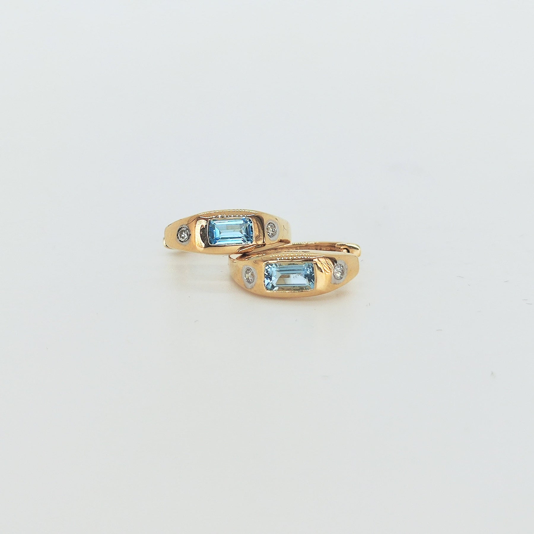 Argollas Oro Amarillo Agua Marina Y Brillantes