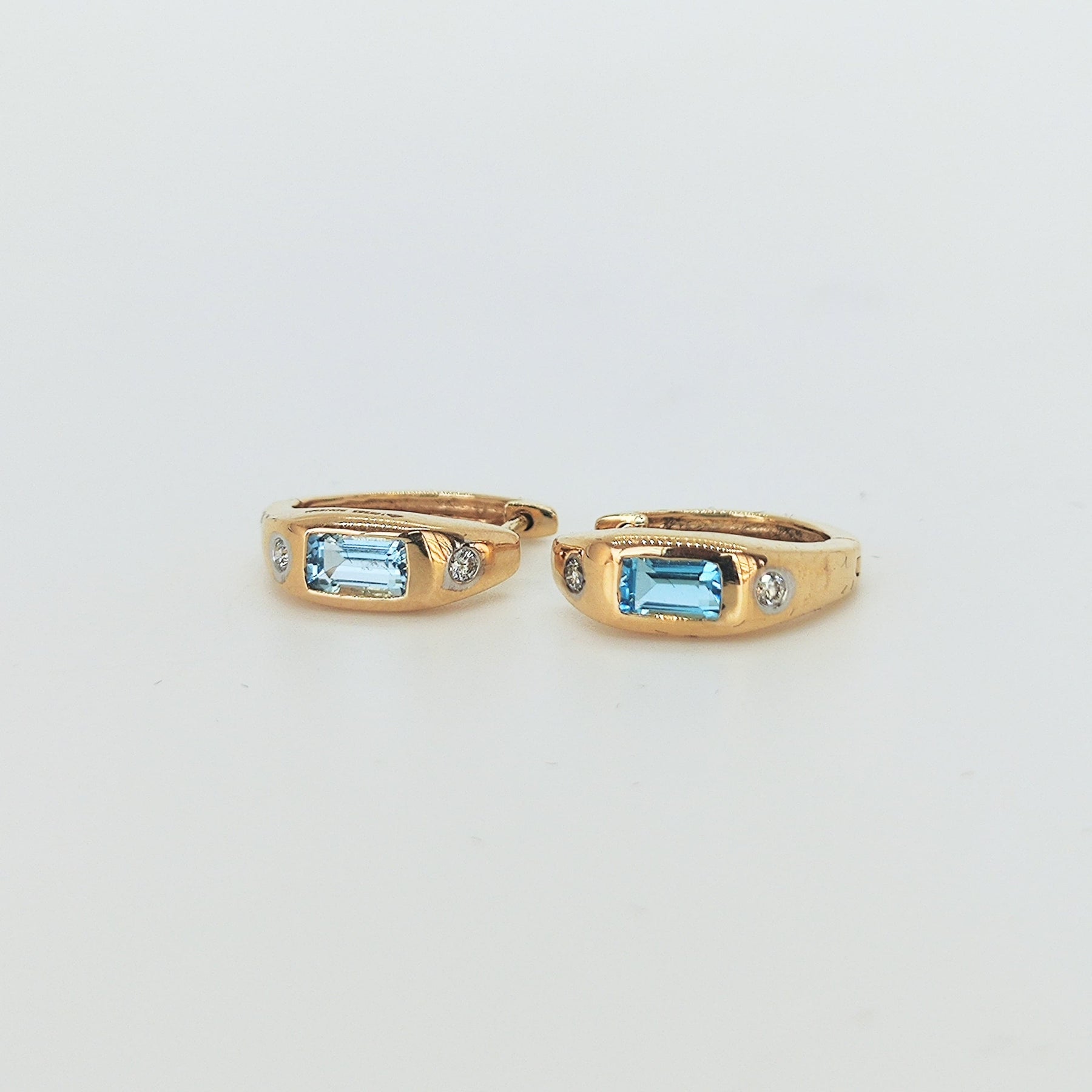 Argollas Oro Amarillo Agua Marina Y Brillantes