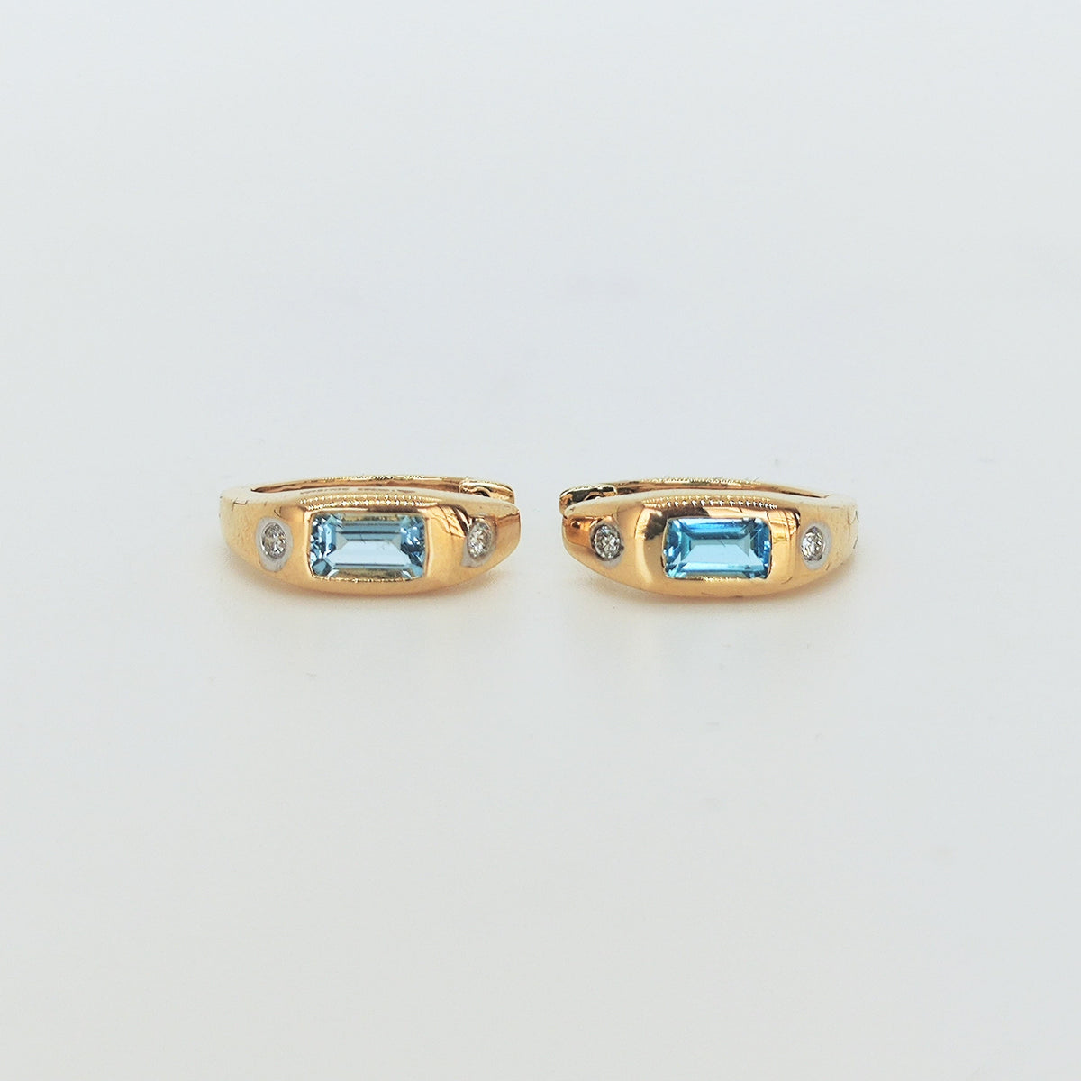 Argollas Oro Amarillo Agua Marina Y Brillantes