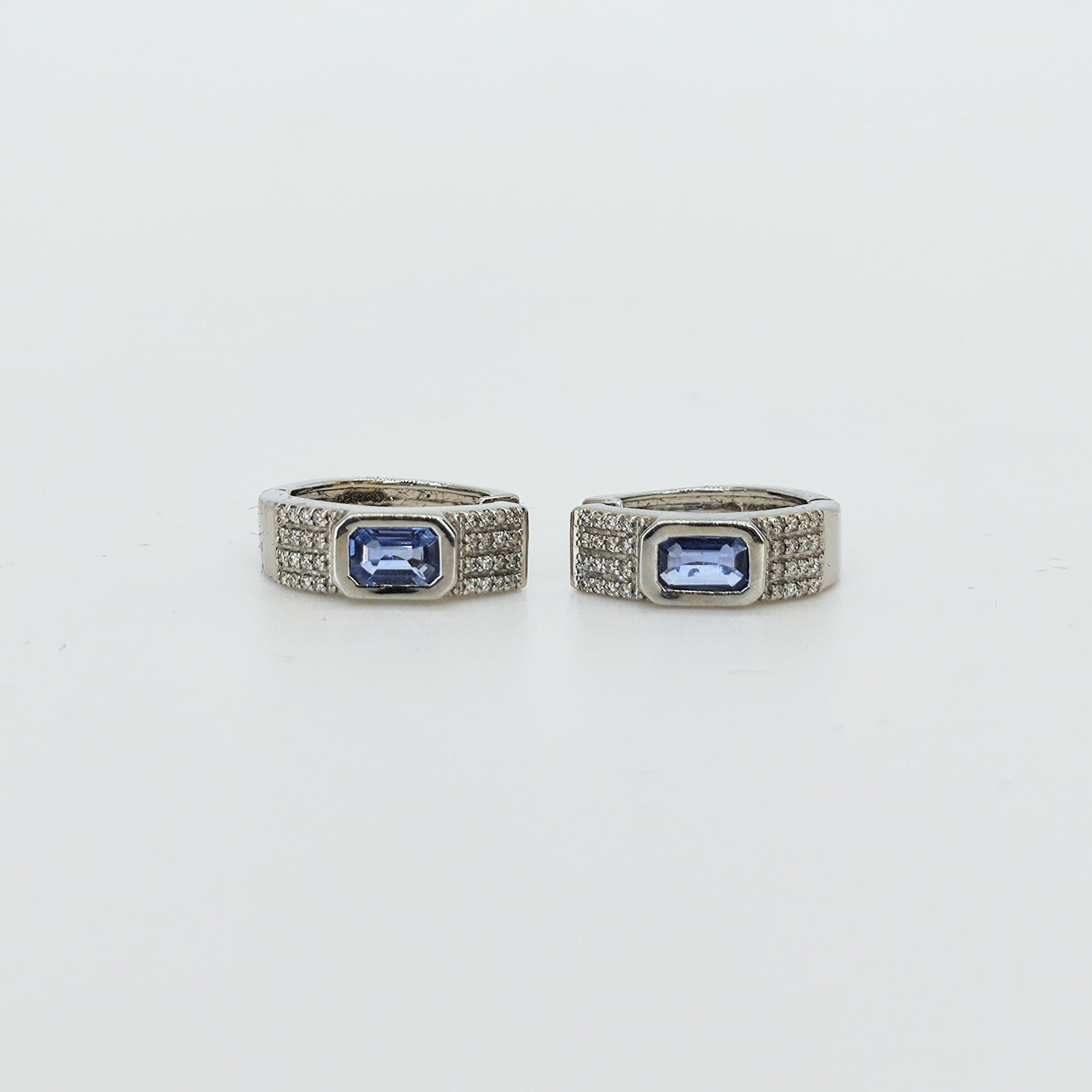 Argollas Oro Blanco Anchas Zafiros De Ceylán Y Diamantes