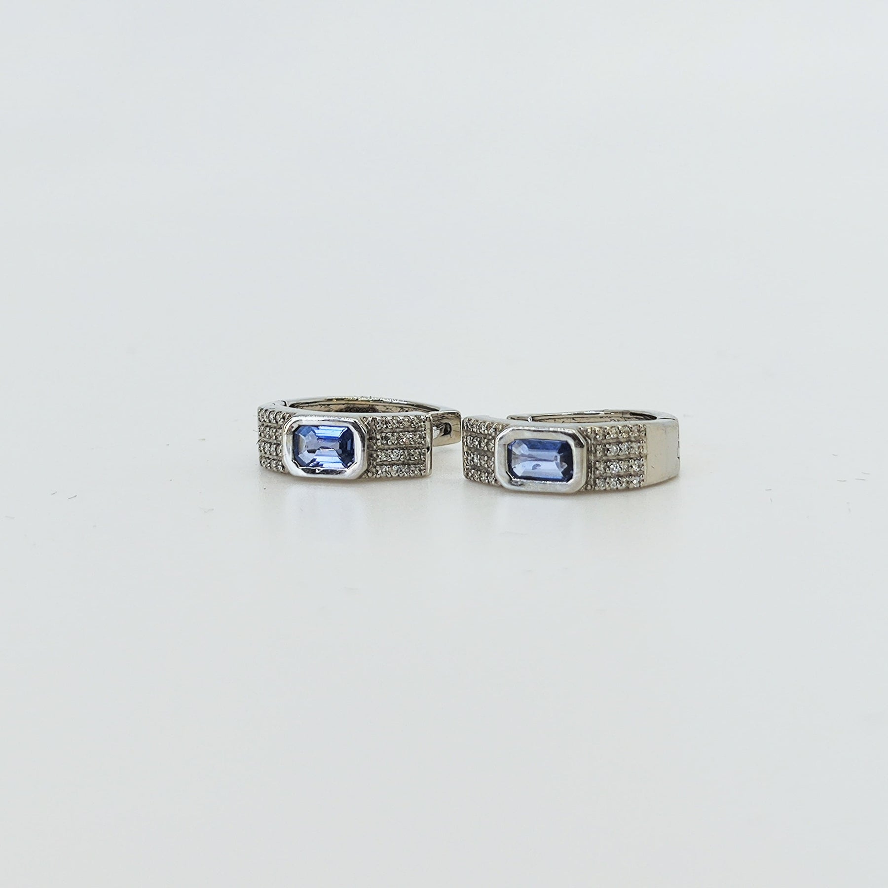 Argollas Oro Blanco Anchas Zafiros De Ceylán Y Diamantes