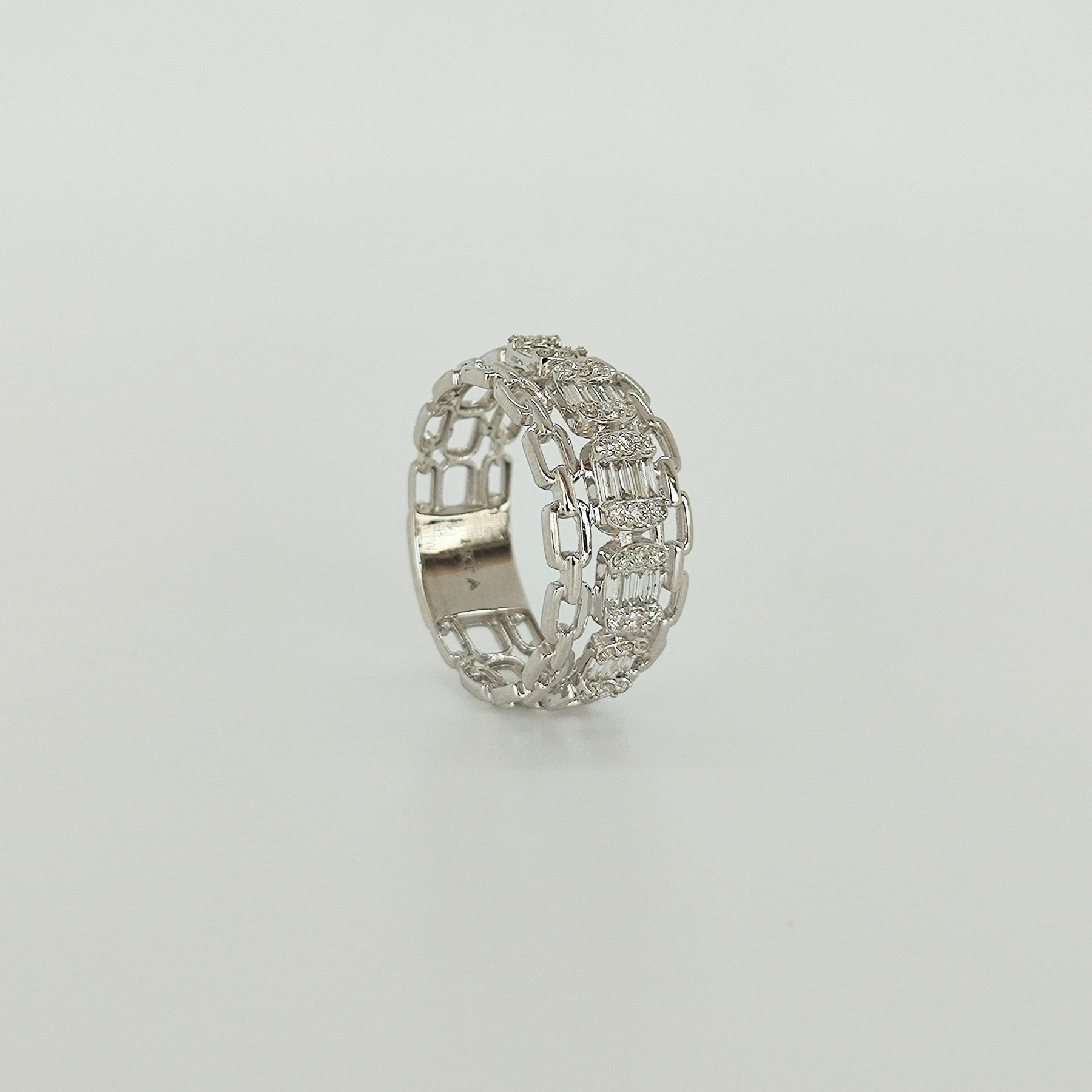 Anillo Cadena Oro Blanco Diamantes Baguette