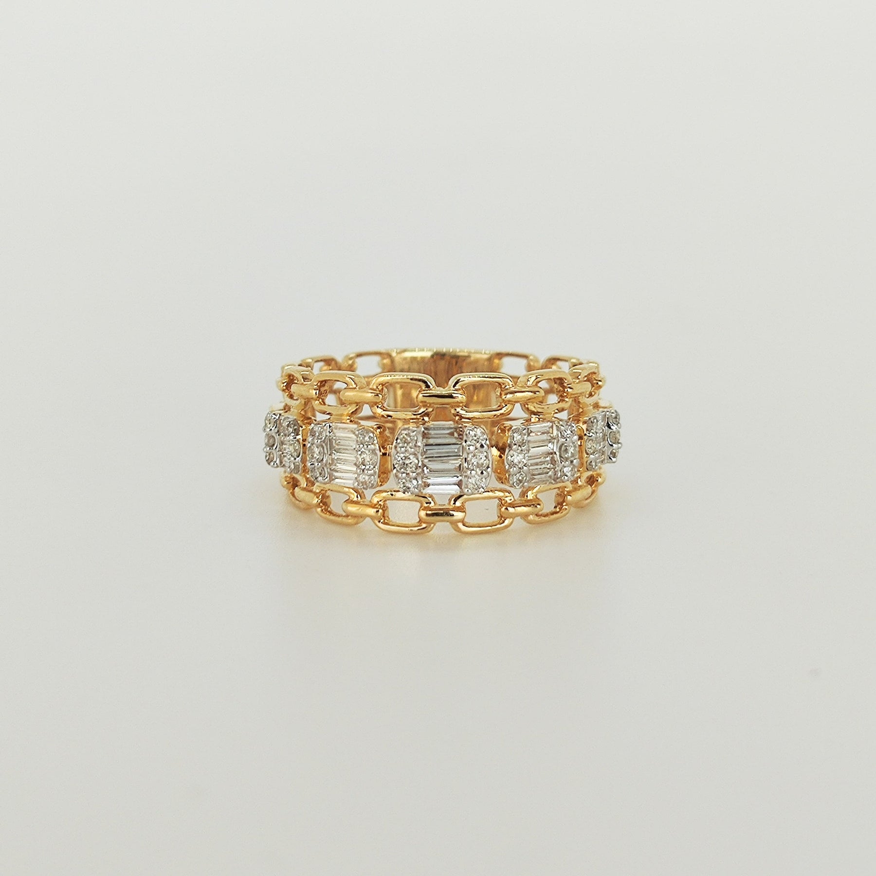 Anillo Cadena Oro Amarillo Diamantes Baguette