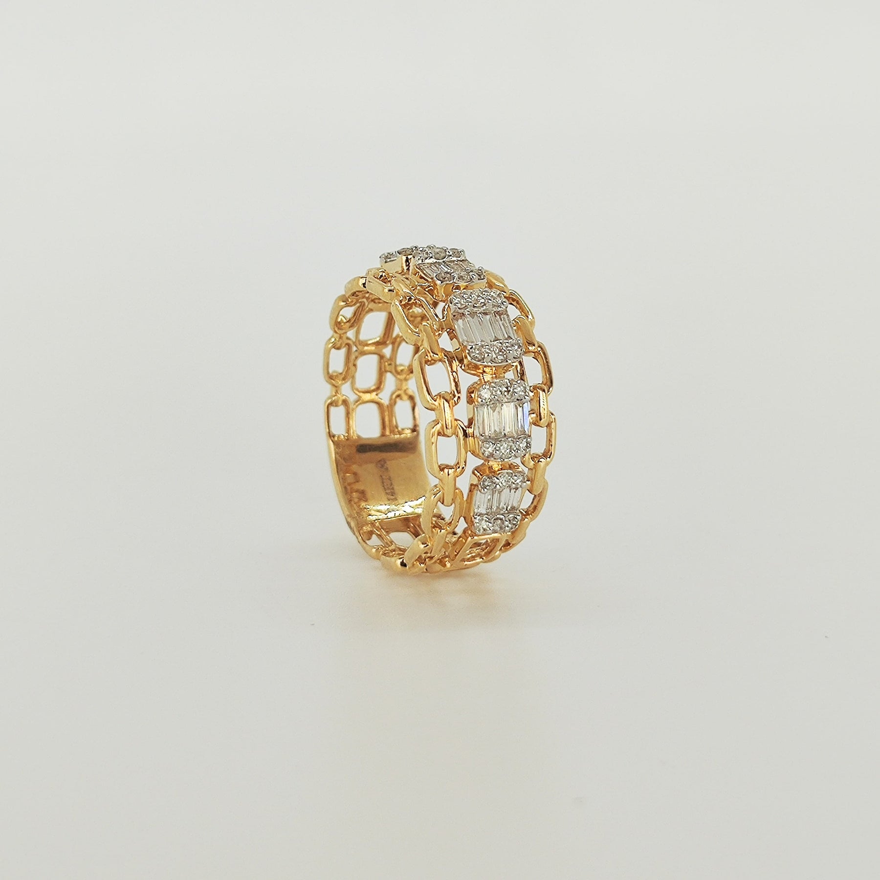 Anillo Cadena Oro Amarillo Diamantes Baguette
