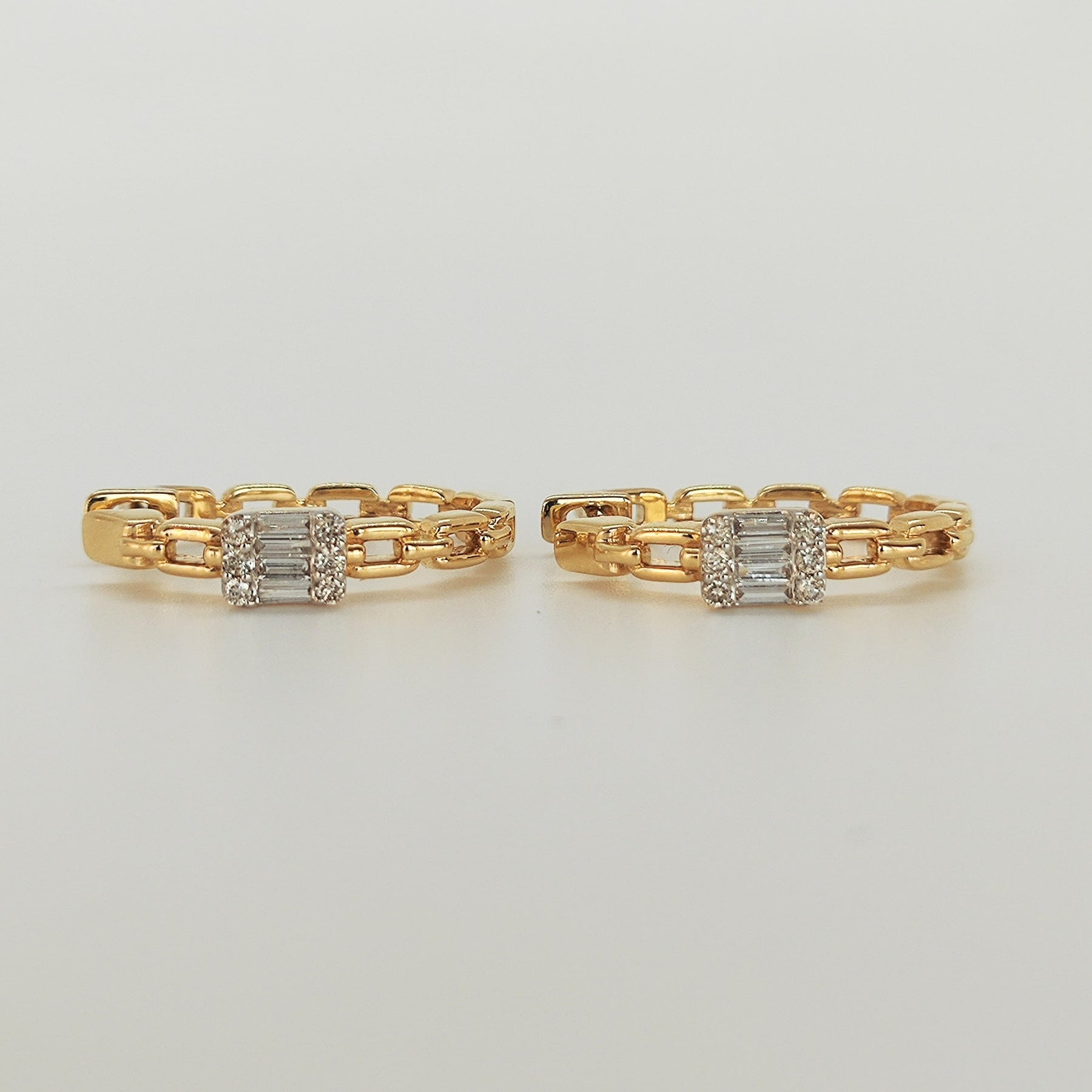 Aros Cadena Oro Amarillo Diamantes Baguette