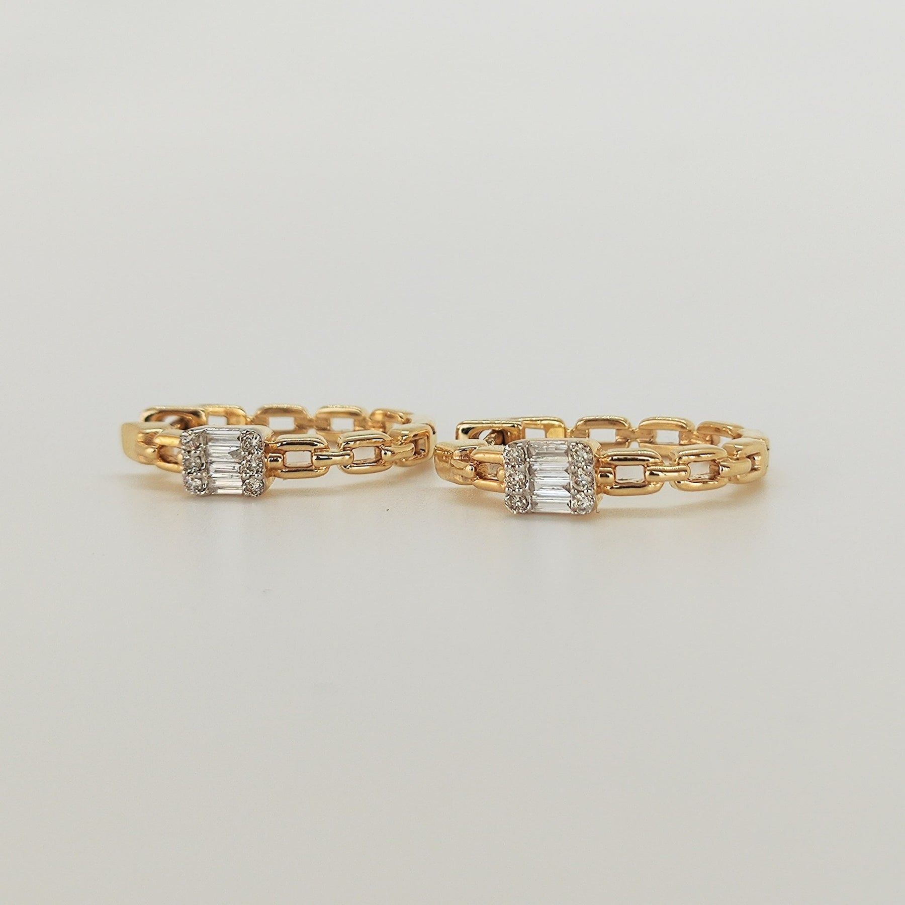 Aros Cadena Oro Amarillo Diamantes Baguette