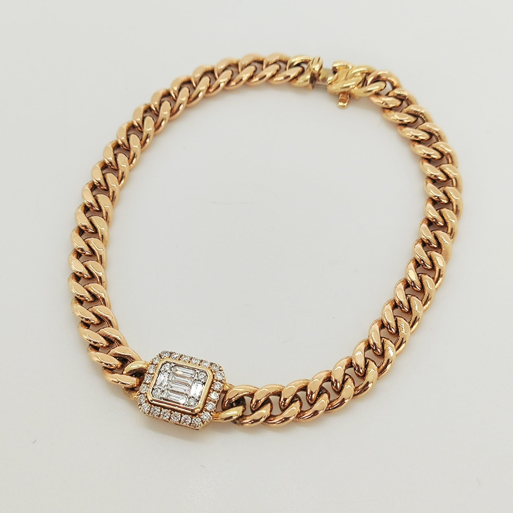 Pulsera Oro Amarillo Eslabones Y Diamantes Baguette