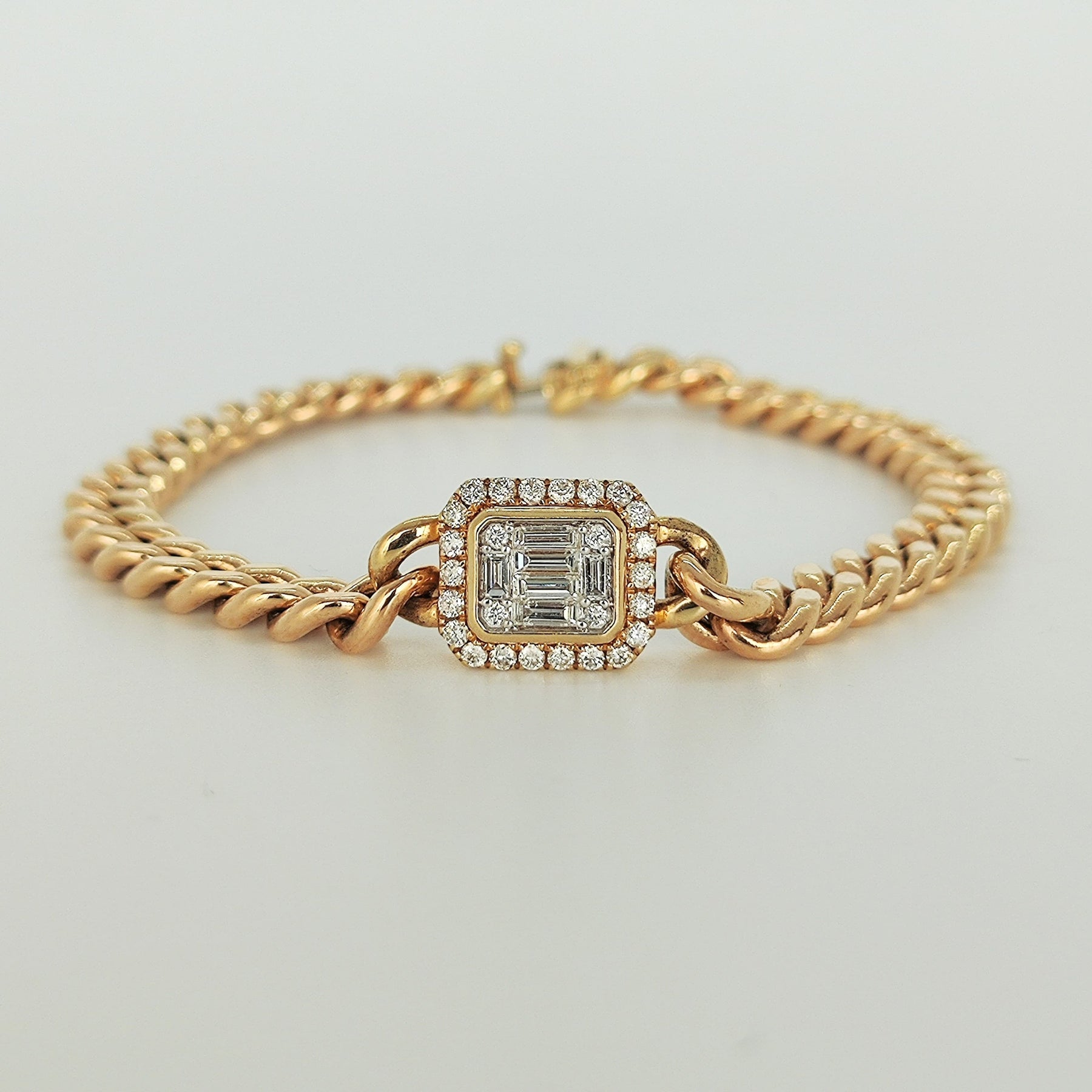 Pulsera Oro Amarillo Eslabones Y Diamantes Baguette