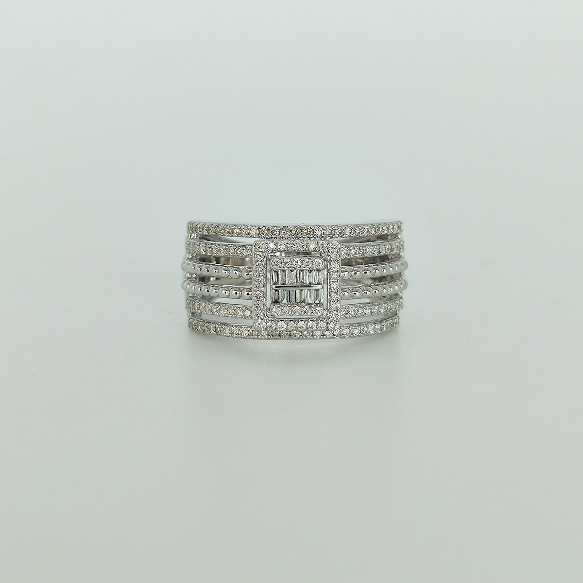Anillo Oro Blanco Diamantes Baguette Cuadrado