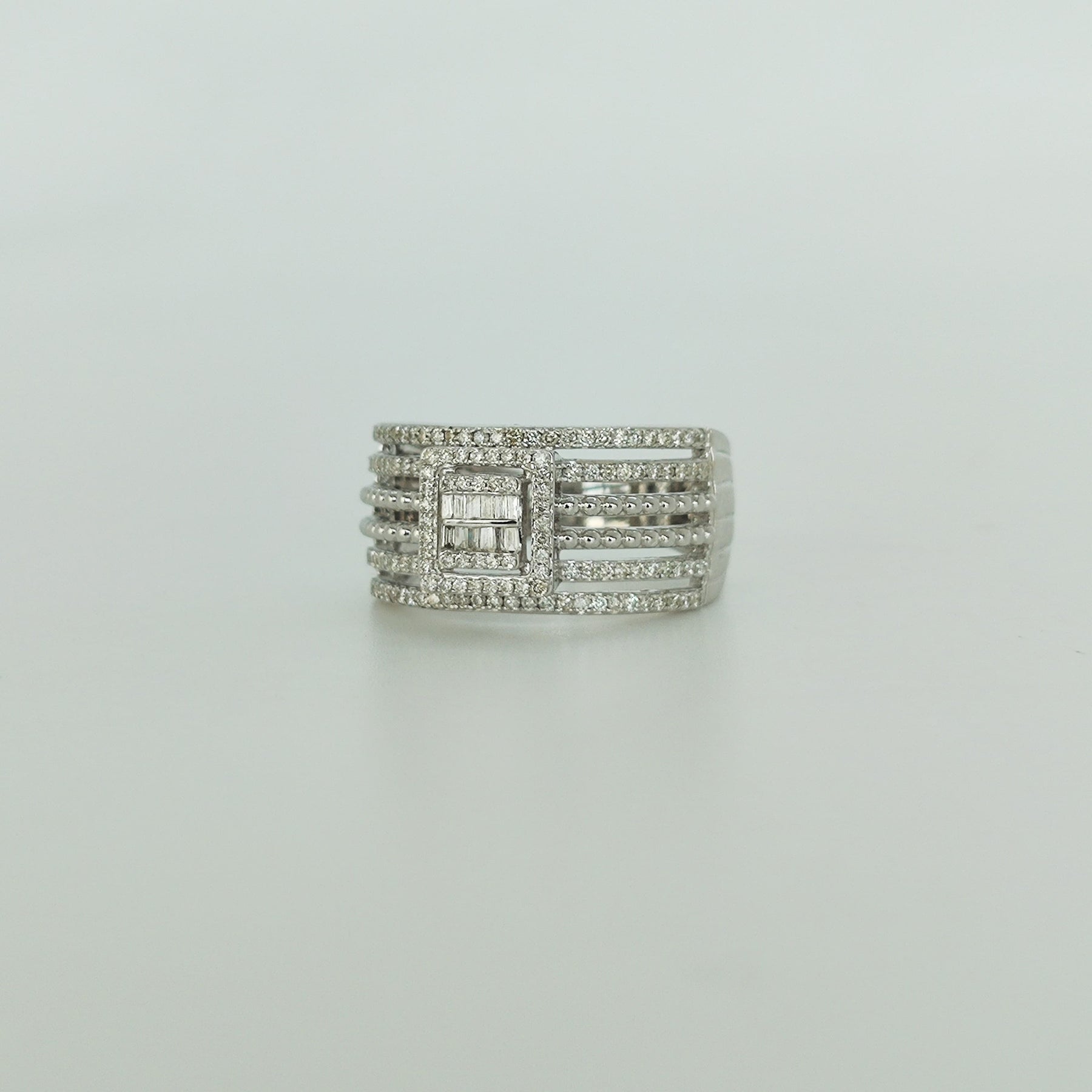 Anillo Oro Blanco Diamantes Baguette Cuadrado