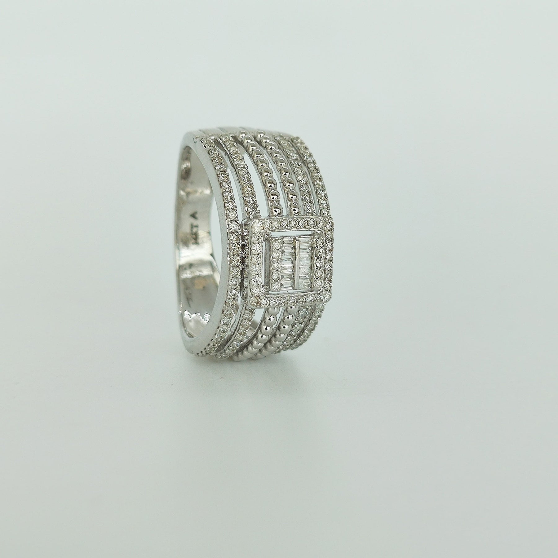 Anillo Oro Blanco Diamantes Baguette Cuadrado