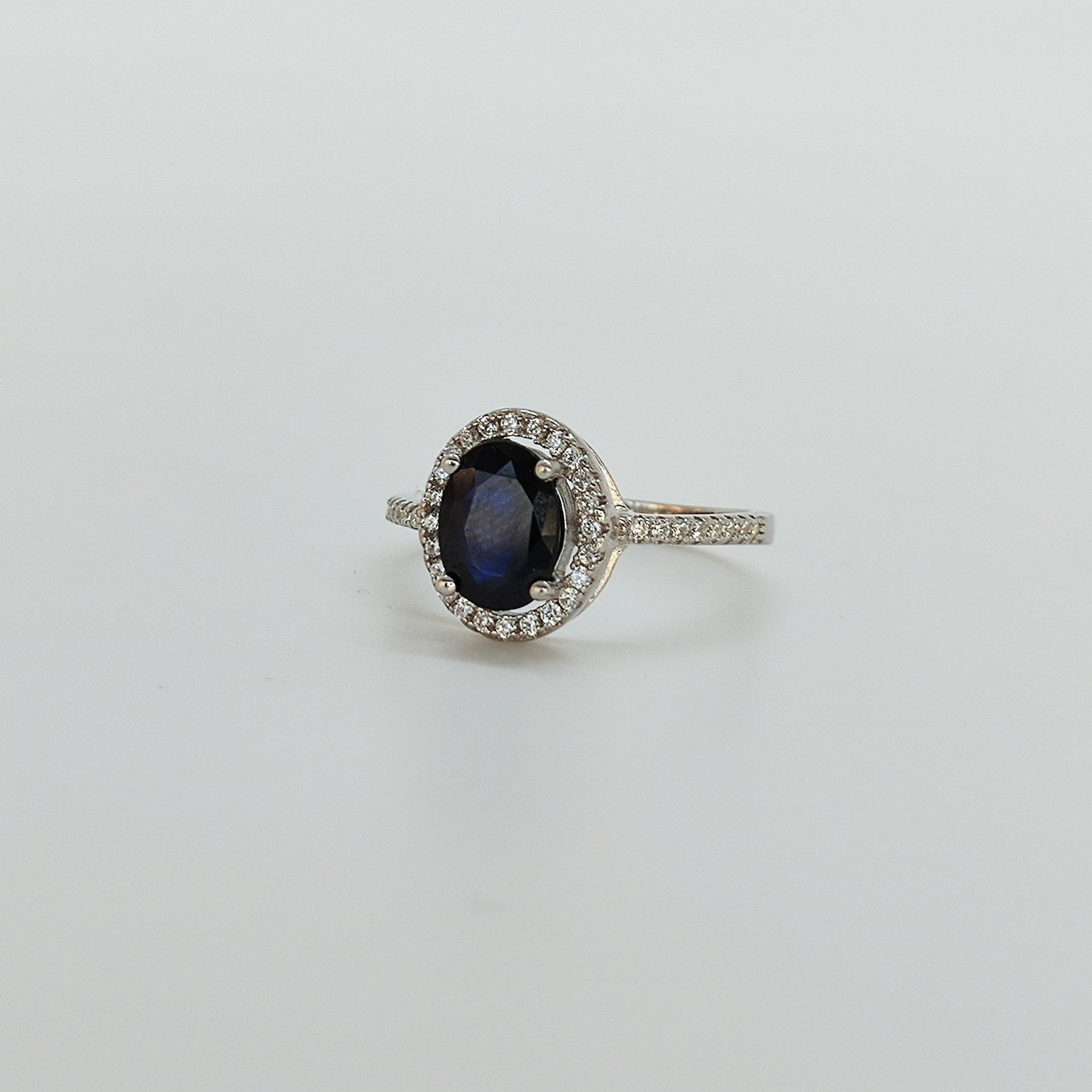 Anillo Lady Di Zafiro Plata Rodinada