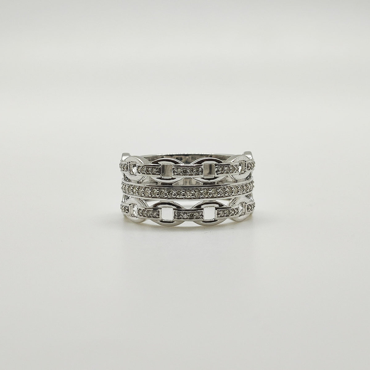 Anillo Eslabones Cadena Oro Blanco