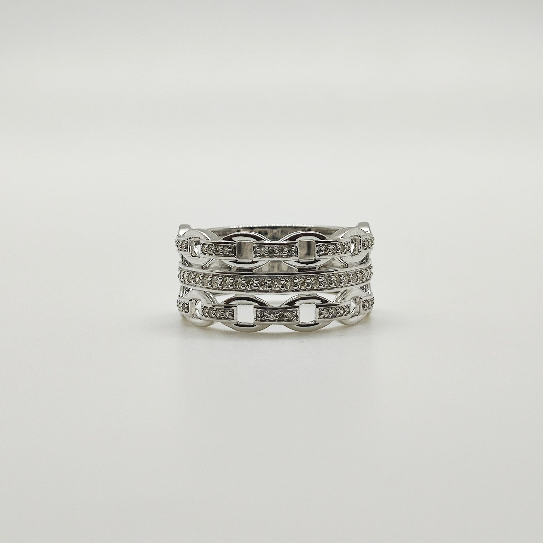 Anillo Eslabones Cadena Oro Blanco