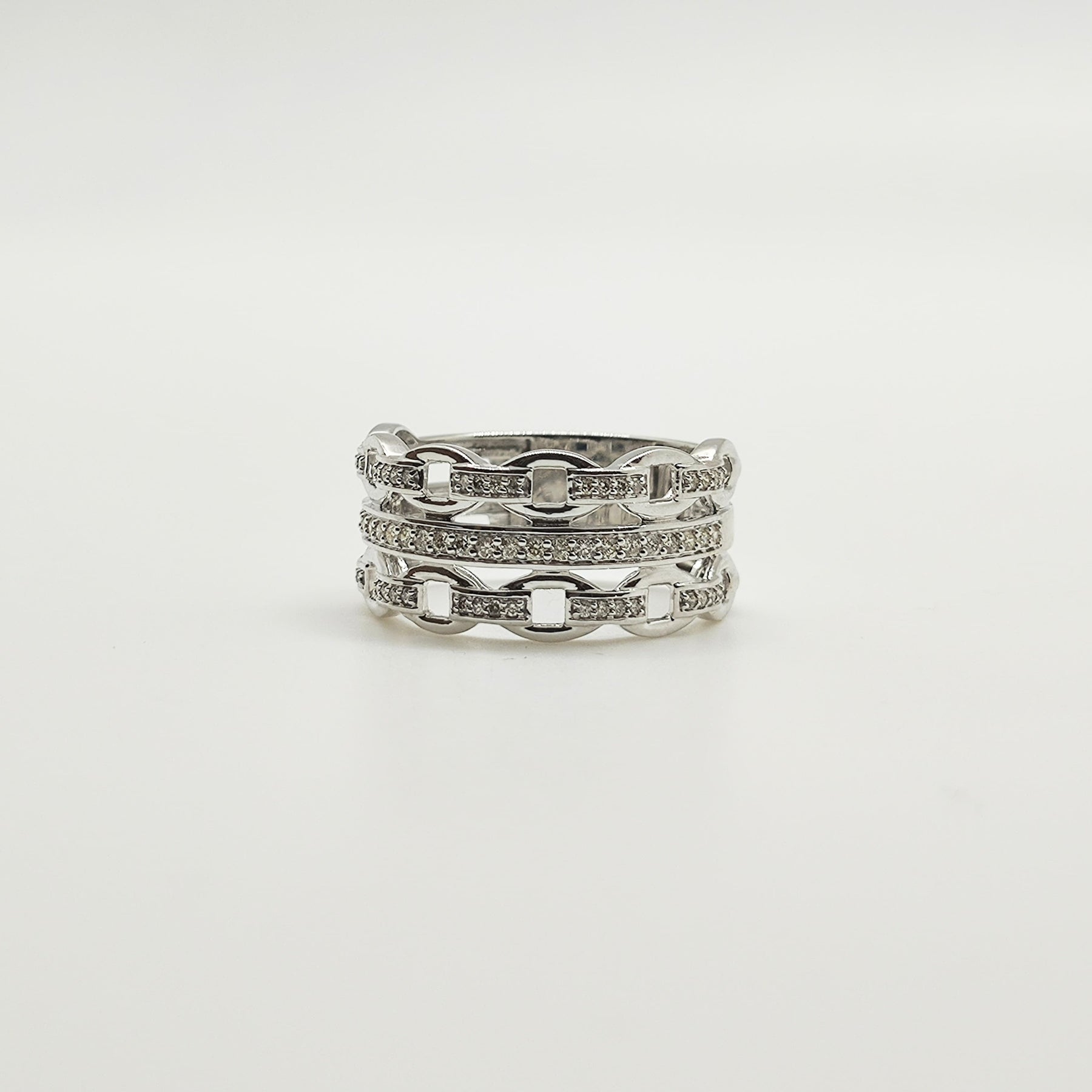 Anillo Eslabones Cadena Oro Blanco