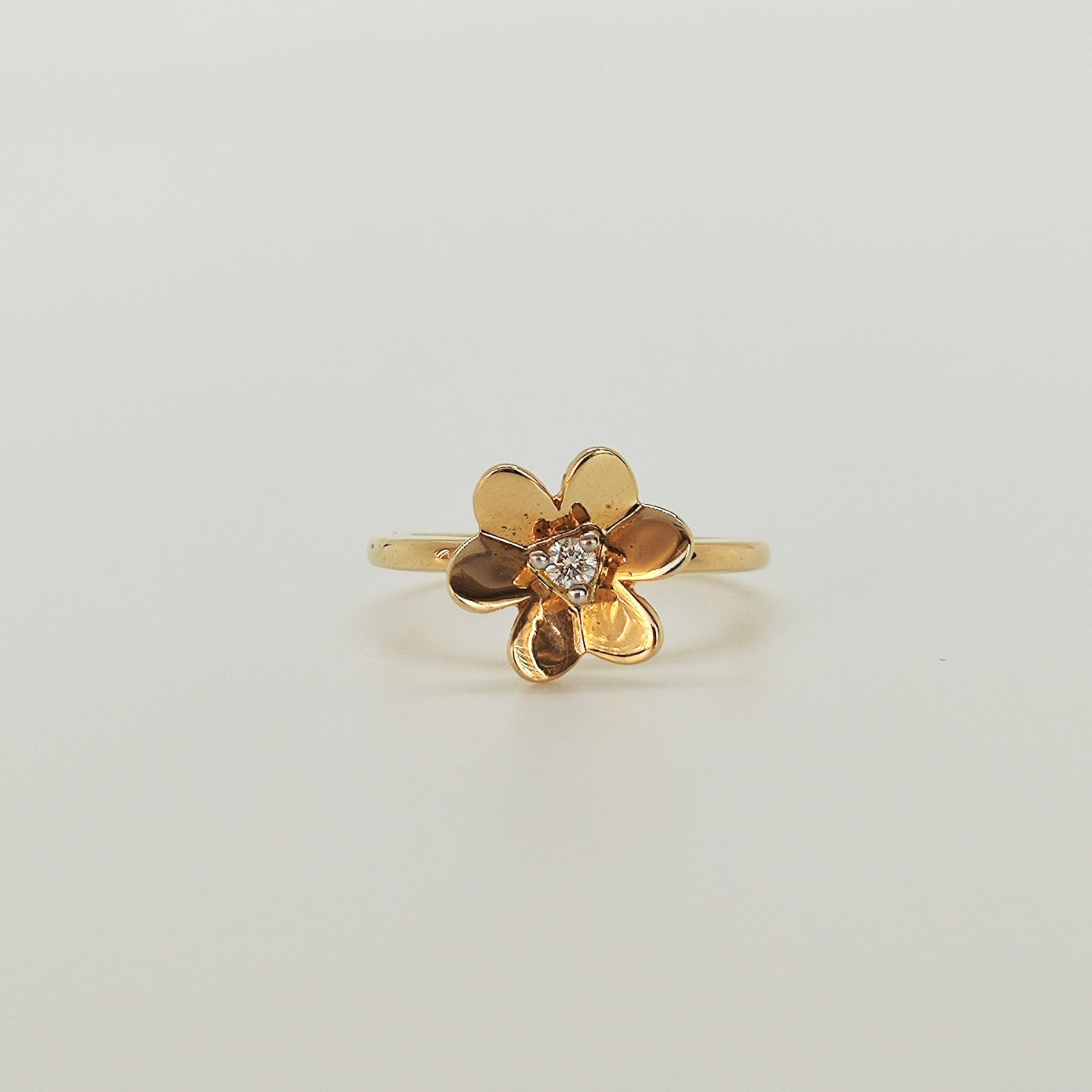 Anillo Flor y Brillante Oro Amarillo