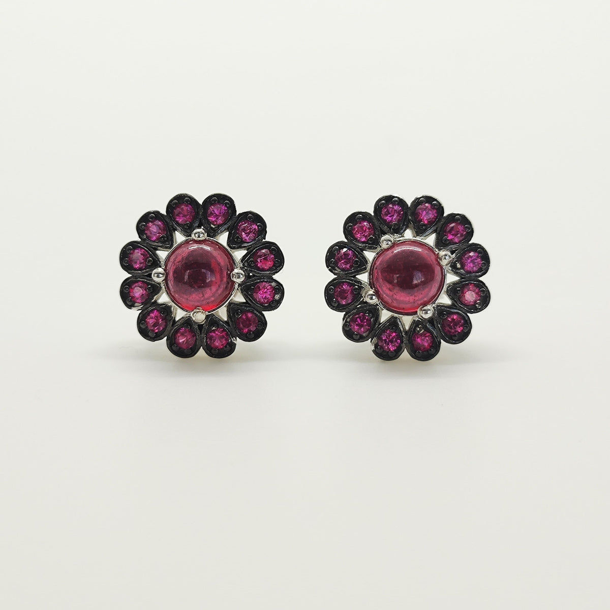 Aros Flor De Rubíes Plata Rodinada