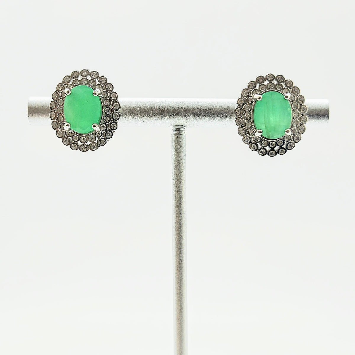 Aros Plata Rodinada Esmeraldas Oval