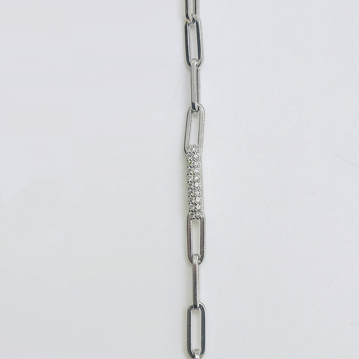 Pulsera Paperclip Oro Blanco 18K Brillantes