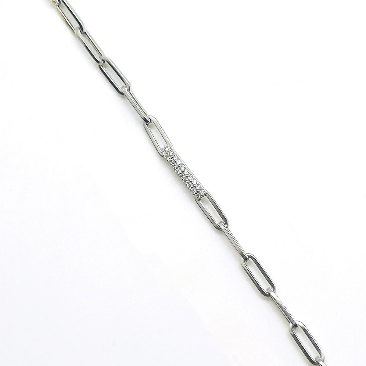 Pulsera Paperclip Oro Blanco 18K Brillantes