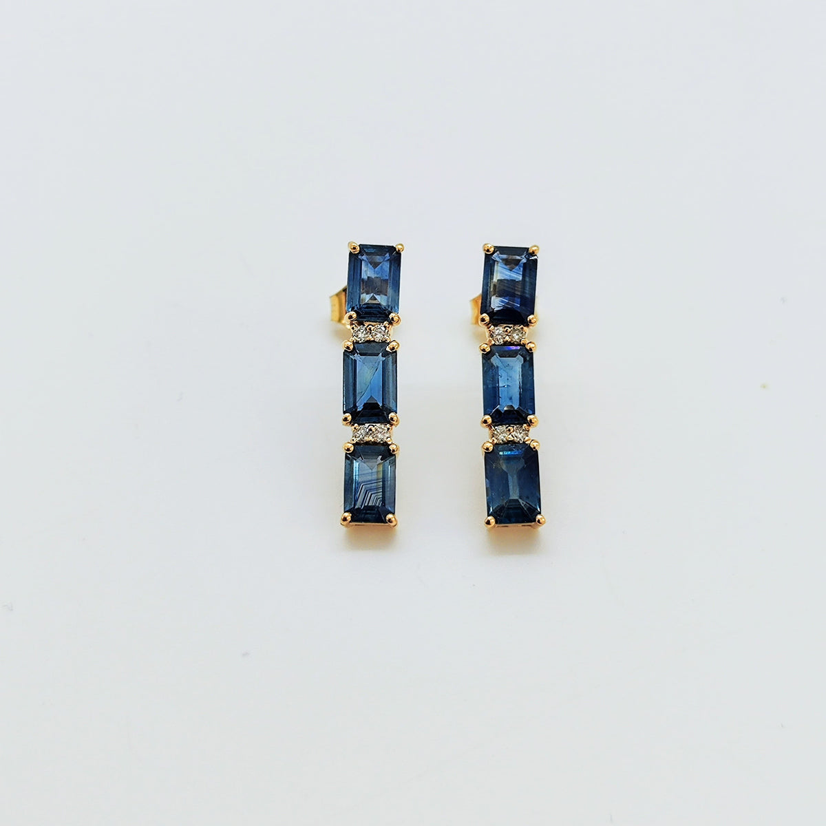 Aros Triple Zafiros Y Brillantes Oro Amarillo