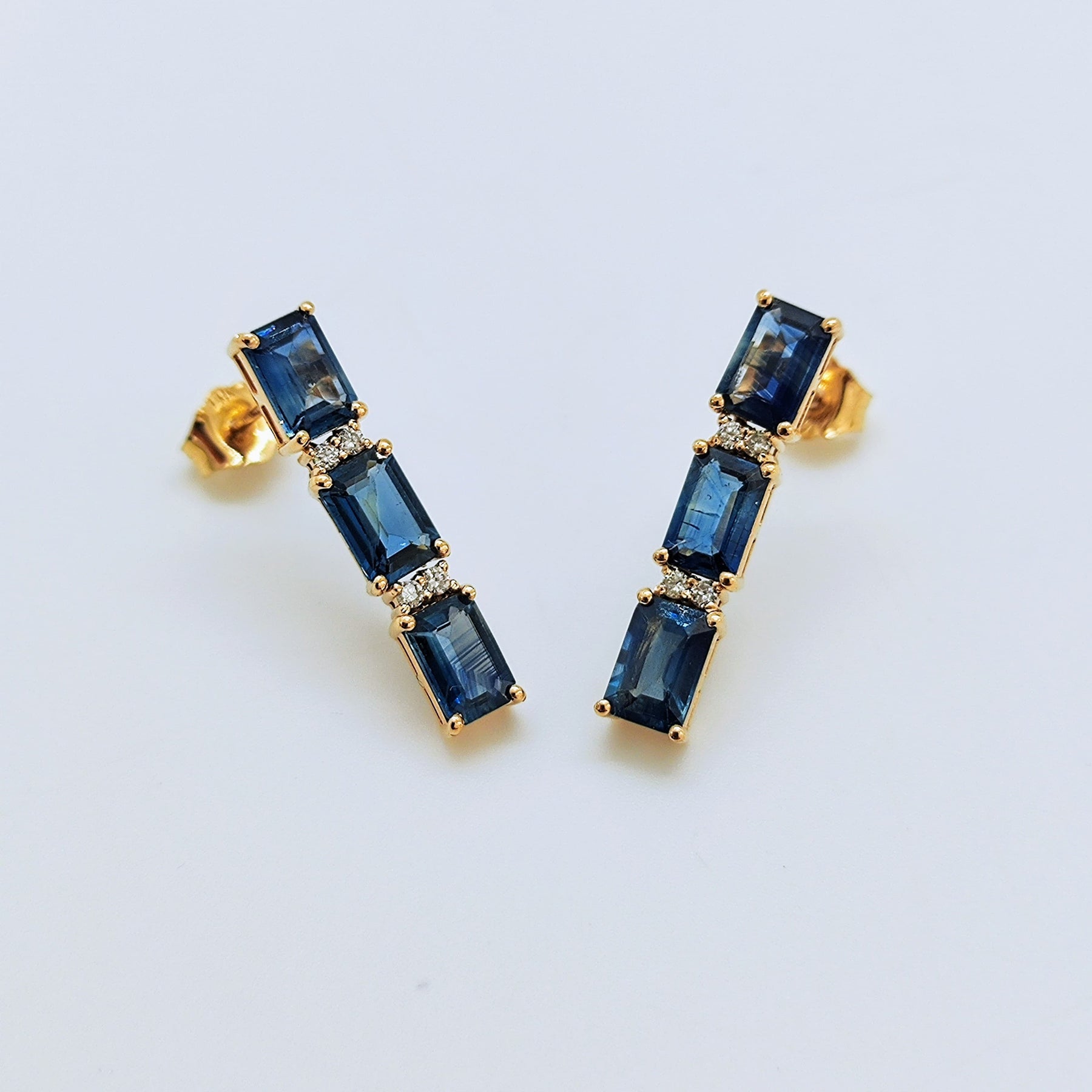 Aros Triple Zafiros Y Brillantes Oro Amarillo